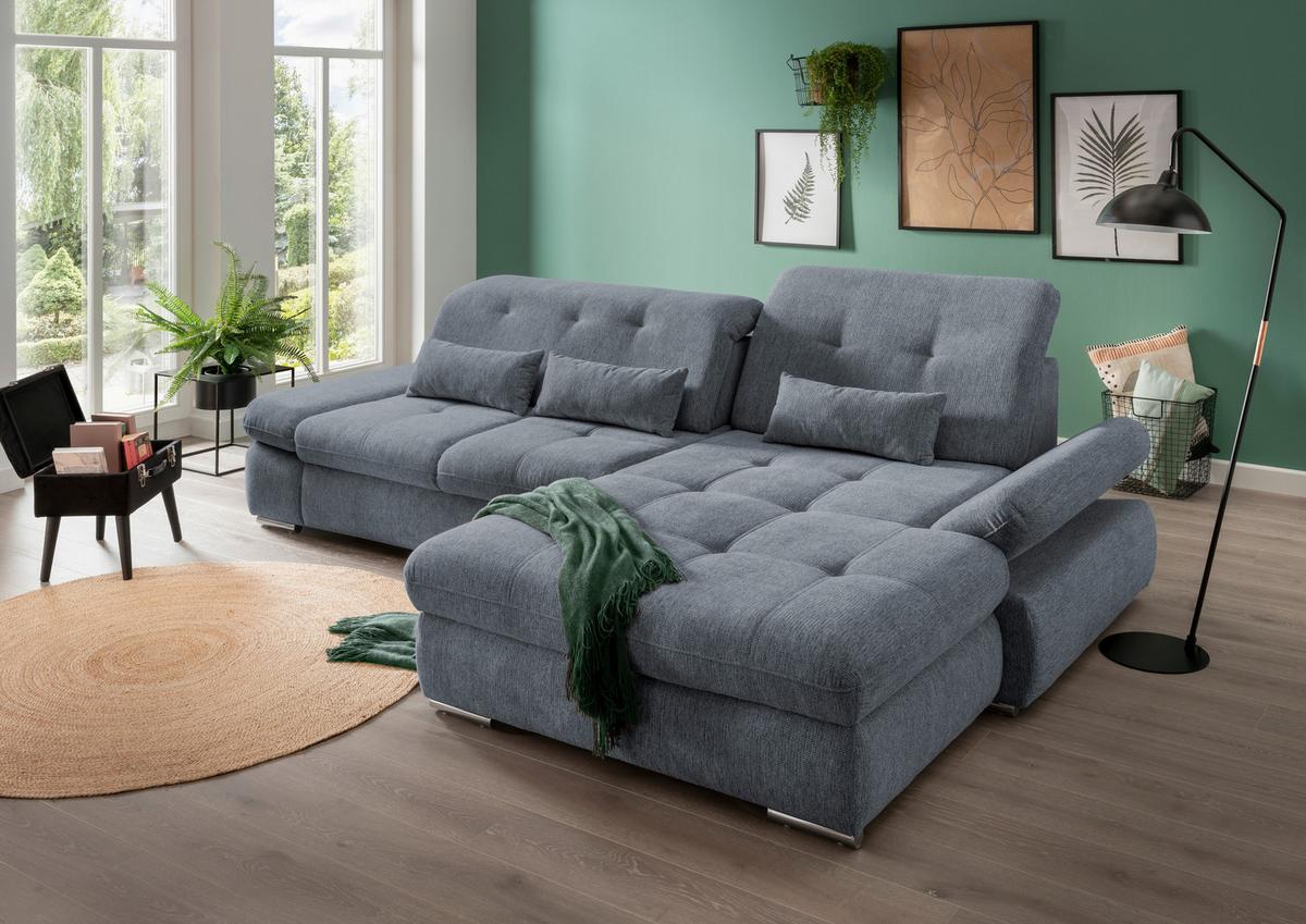 Ecksofa mit Schlaffunktion Dalida Hellblau Chenille - Chromfarben/Hellblau, Design, Textil (300/196cm) - Livetastic