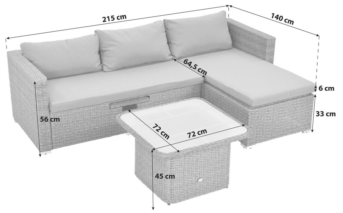 Loungegarnitur Veneto Set - Naturfarben, MODERN, Glas/Kunststoff (215/140cm) - Gardenson