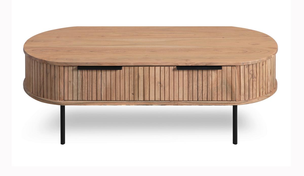 Couchtisch Kunja Akazie Massiv, B: 118 Cm - Schwarz/Akaziefarben, Trend, Holz/Metall (118/40/60cm)