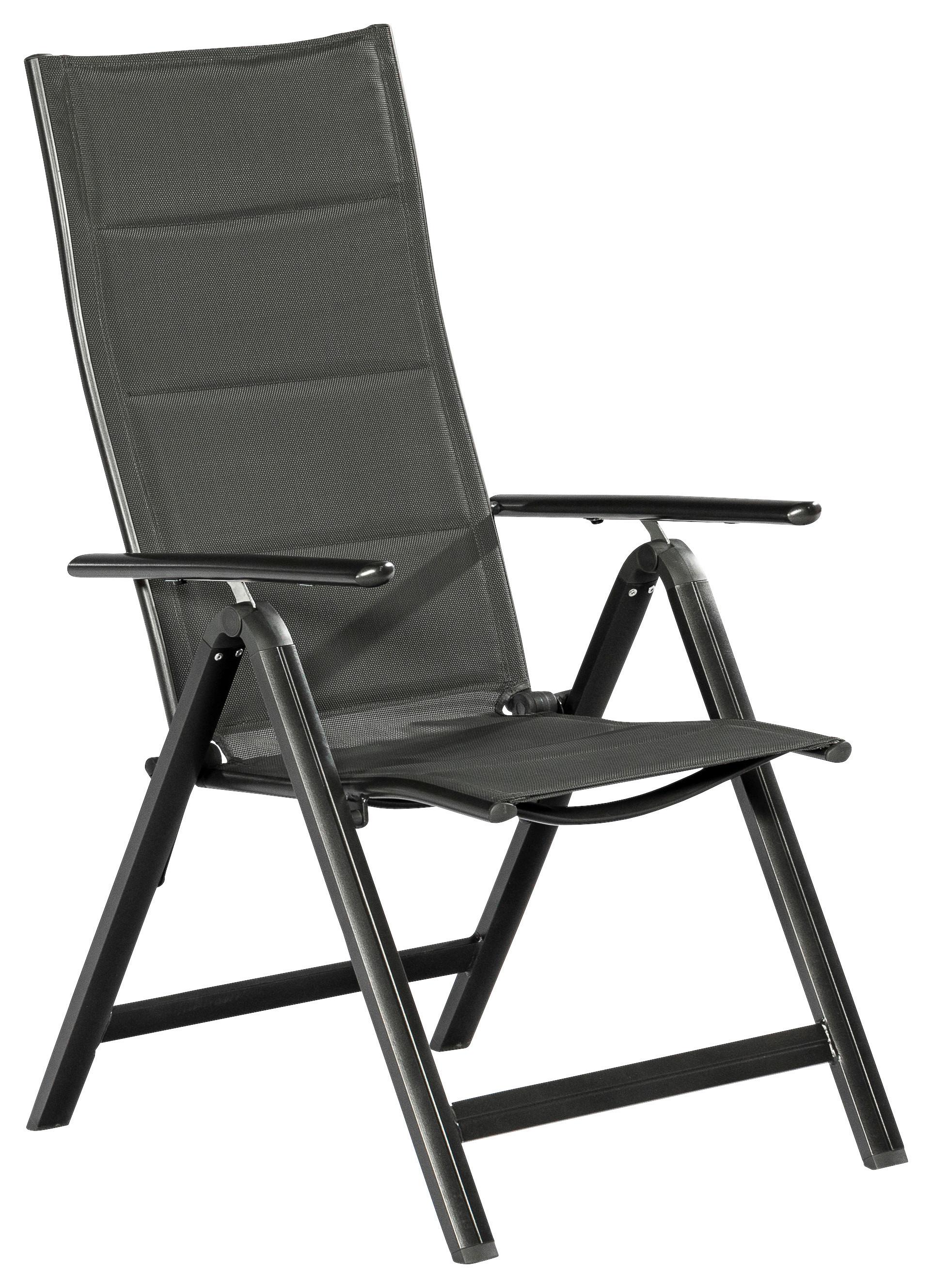 Gartensessel Klappbar Florenz Aluminium/Textil - Dunkelgrau/Graphitfarben, KONVENTIONELL, Textil/Metall (63/118/73cm) - Gardenson