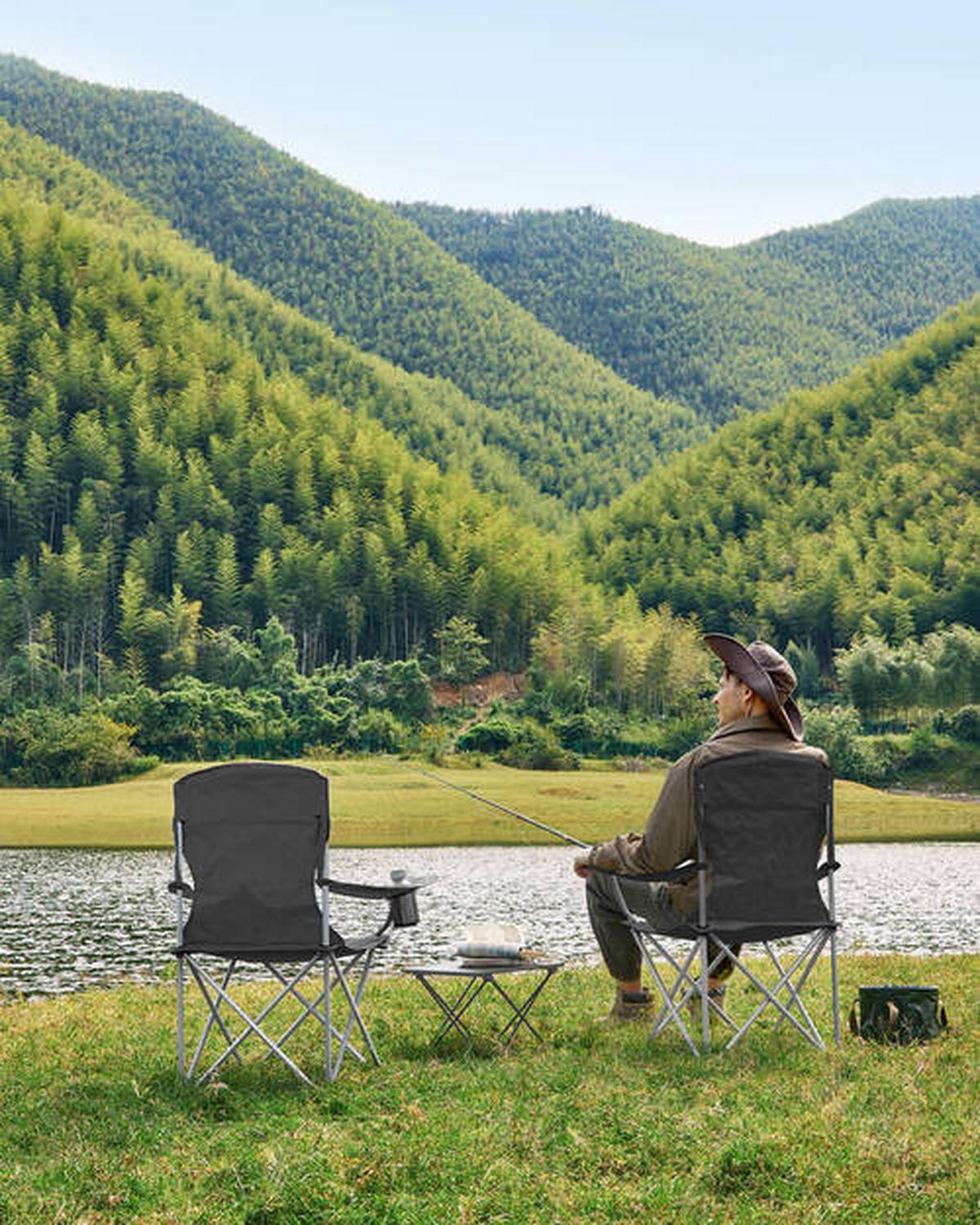 Campingsessel 2-tlg. Set, Inkl. Tragetasche, B: 86 Cm - Silberfarben/Schwarz, Basics, Textil/Metall (86/97/54cm) - Modante