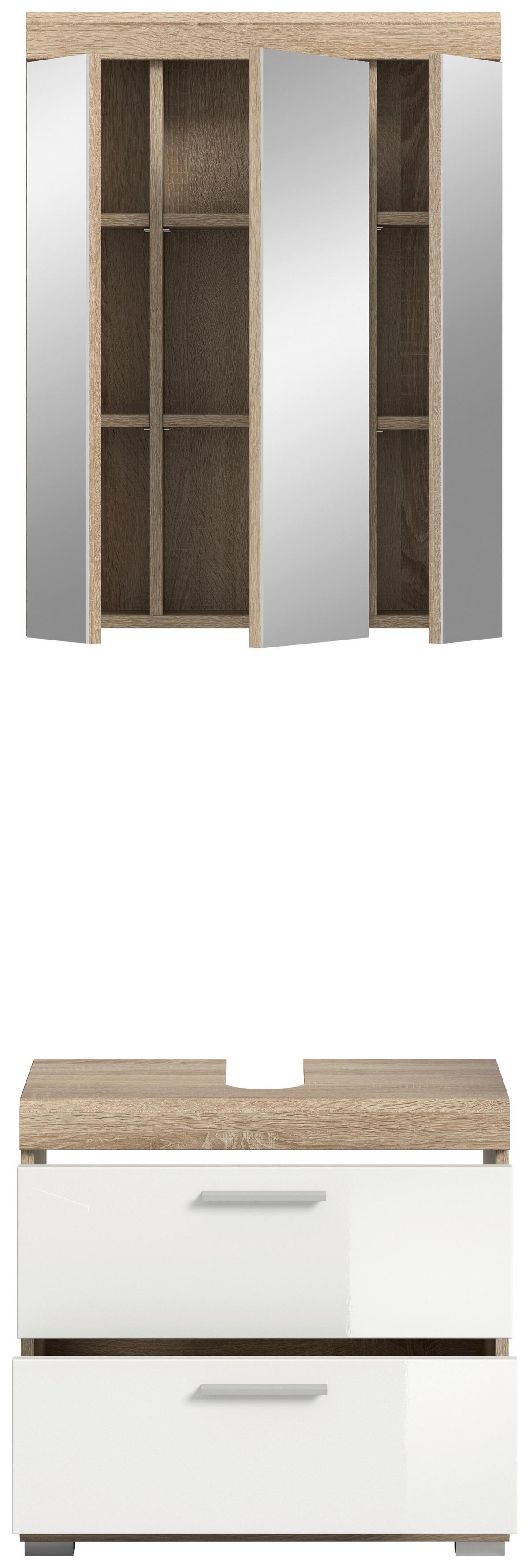 Badezimmer Lambada Eiche Dekor/weiß B: 60 Cm - Weiß Hochglanz/Silberfarben, MODERN, Holzwerkstoff (60cm) - MID.YOU