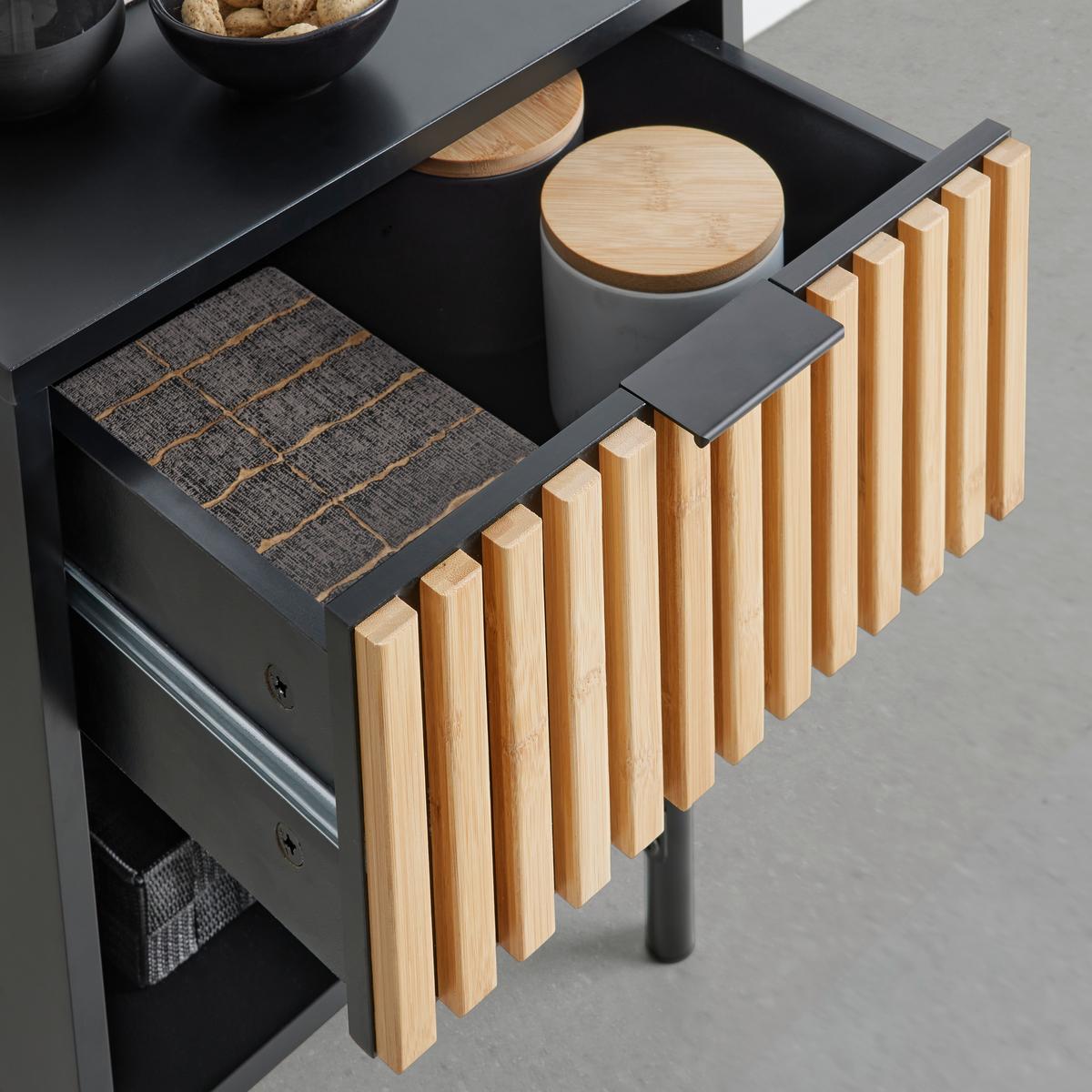 NOČNÝ STOLÍK MADRID - čierna/prírodná farba, Modern, kov/drevo (40/56/35cm)