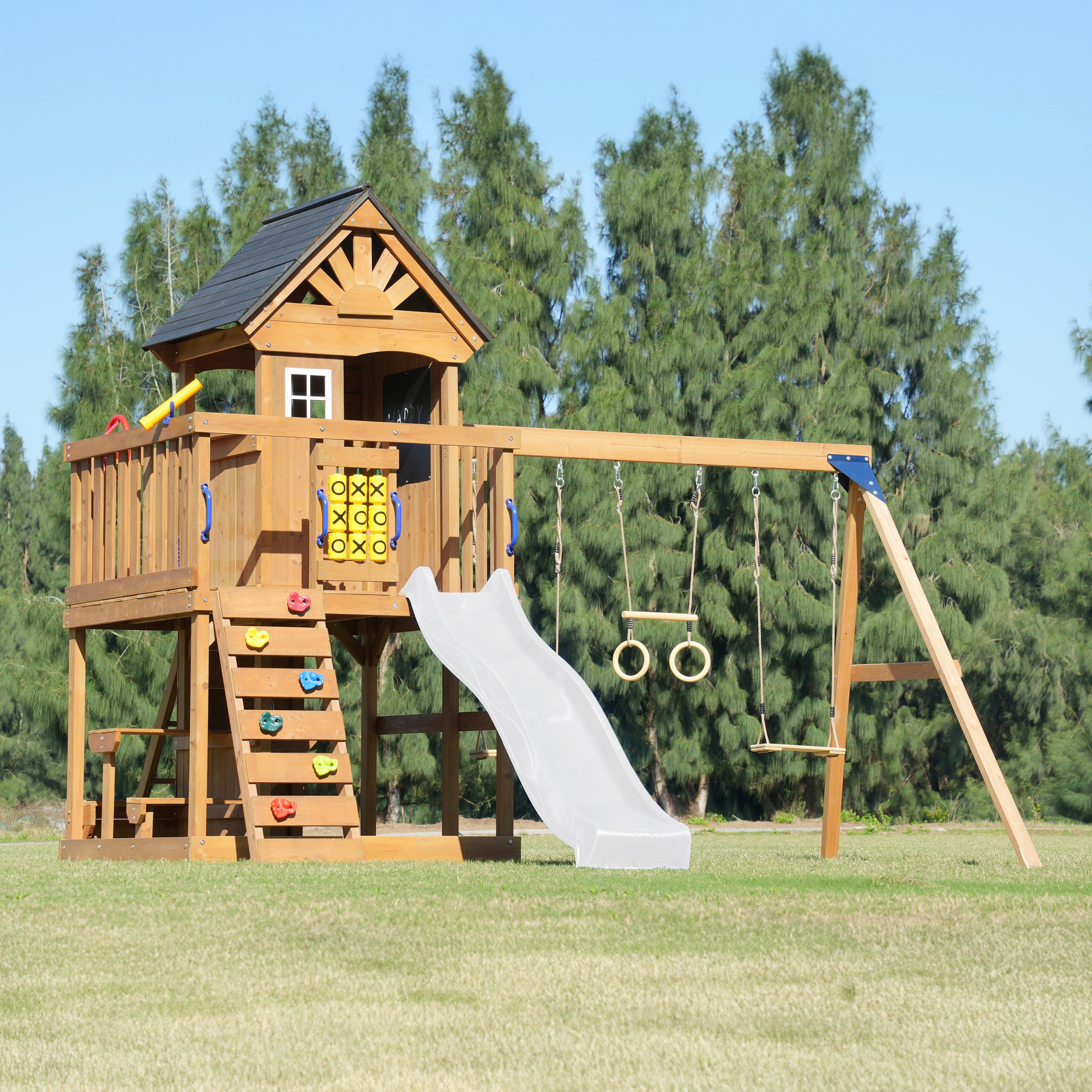 Spielturm Mit Rutsche Weiss - Anthrazit/Braun, Basics, Holz/Kunststoff (435/410/305cm) - Ambia Garden