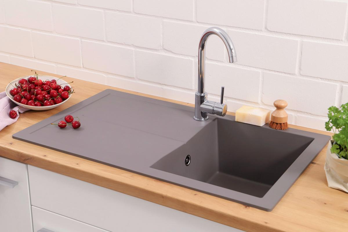 Spüle Cleveland Grau 86x21,4 Cm - Grau, Basics, Glas/Kunststoff (86/21,4/50cm) - Respekta