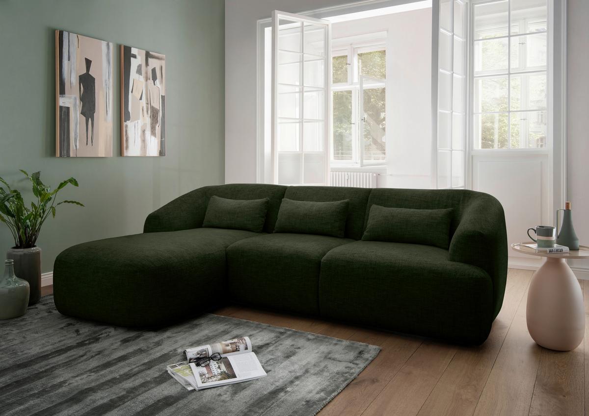 Ecksofa Caponi Dunkelgrün S: 160x256 Cm - Dunkelgrün/Schwarz, MODERN, Textil (160/256cm) - Livetastic