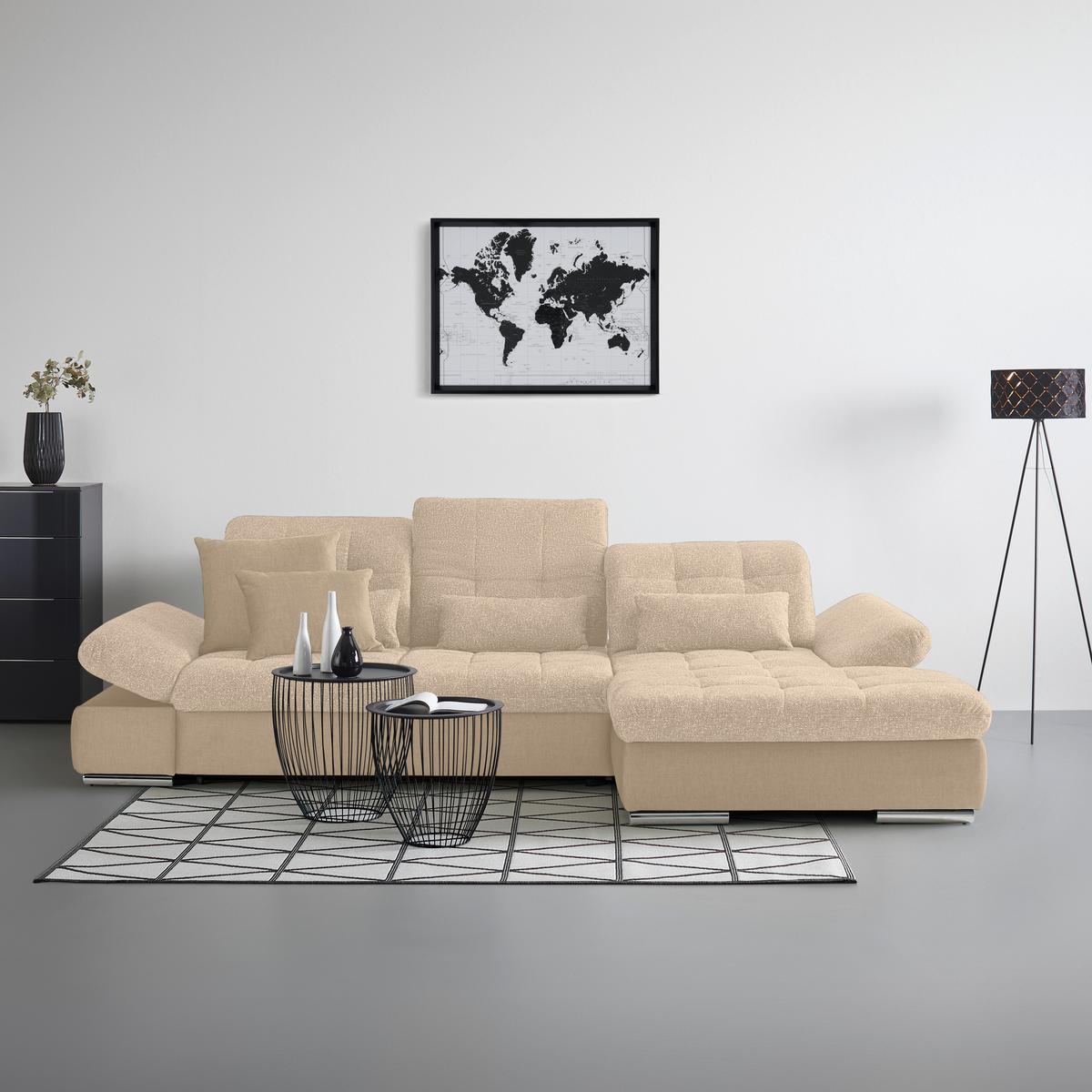 Rohová sedačka SANFINO, pravá, béžová - chrómová/béžová, Konventionell, kov/drevo (305/79-96/199cm) - Premium Living