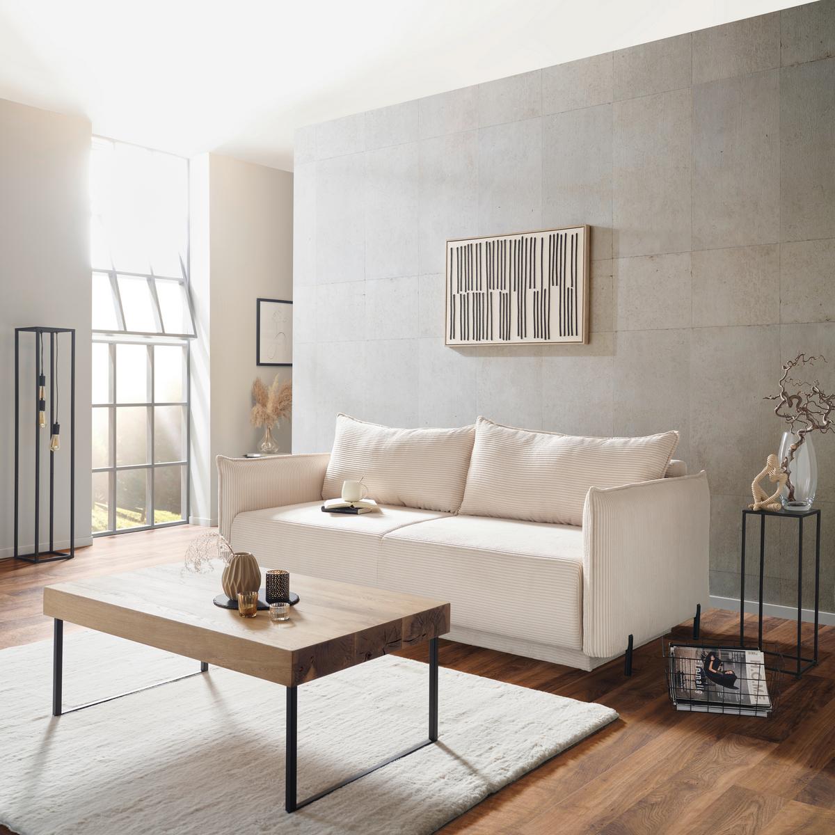 3-Sitzer-Sofa Mit Schlaffunktion Giulia B:217cm - Creme/Schwarz, MODERN, Textil (217/75-95/112cm) - Luca Bessoni