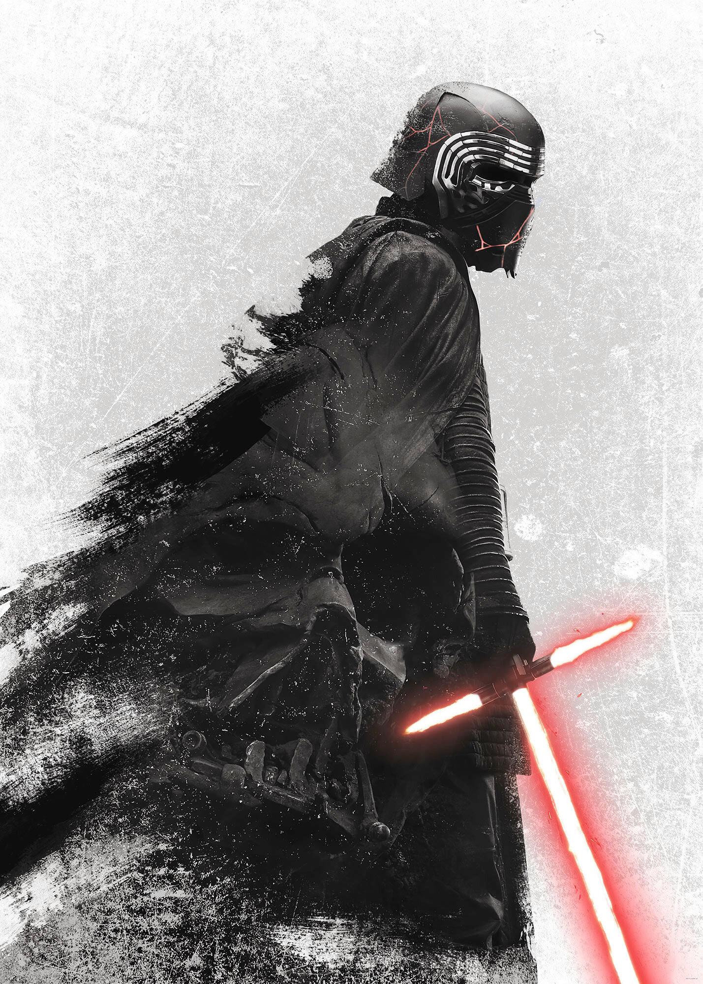 Fototapete Star Wars Kylo Vader Shadow - Schwarz/Weiß, Trend, Textil (200/280cm)