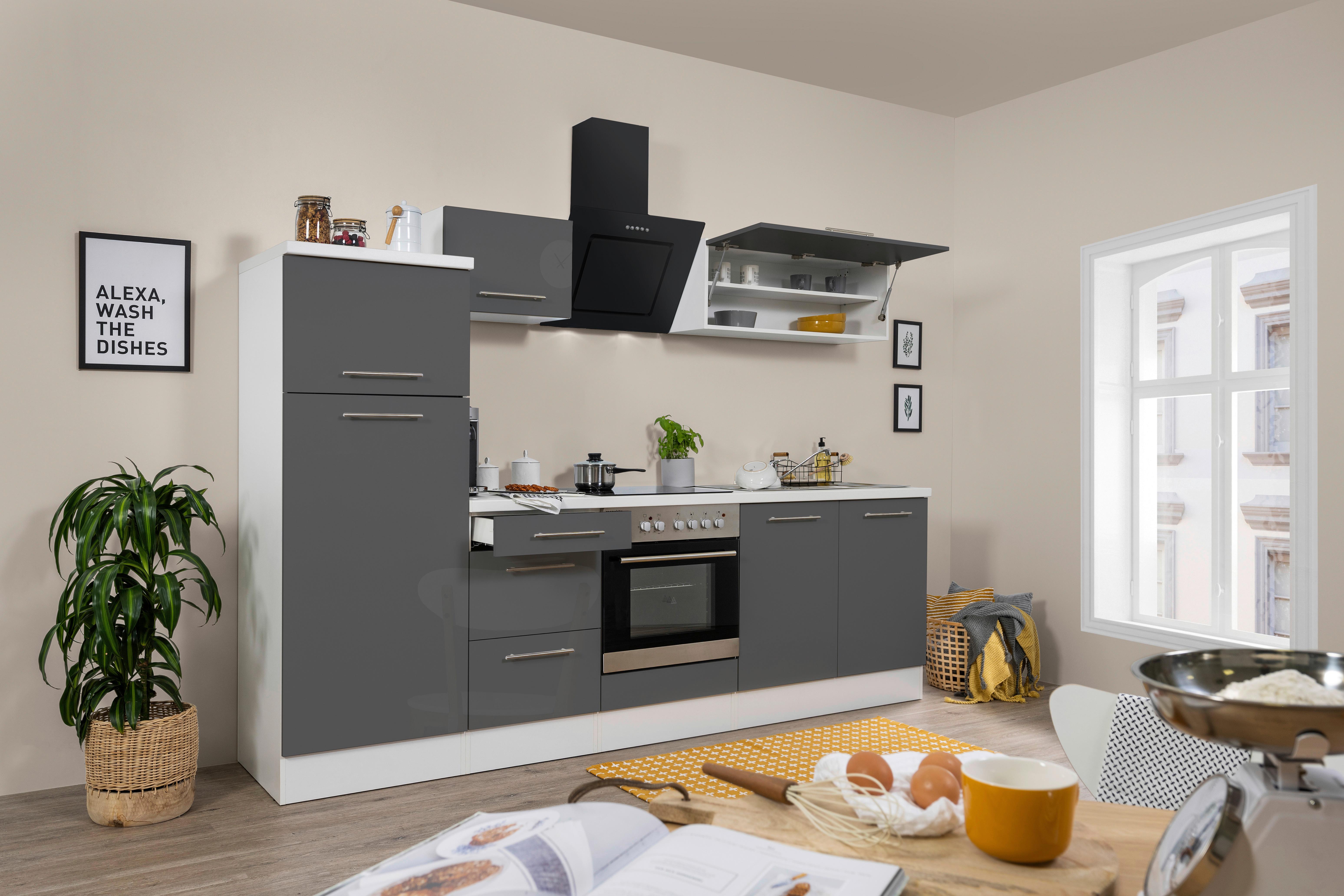 Küchenzeile mit Geräten 270 cm Grau/Weiß - Weiß/Grau, KONVENTIONELL, Holzwerkstoff (270cm) - Respekta