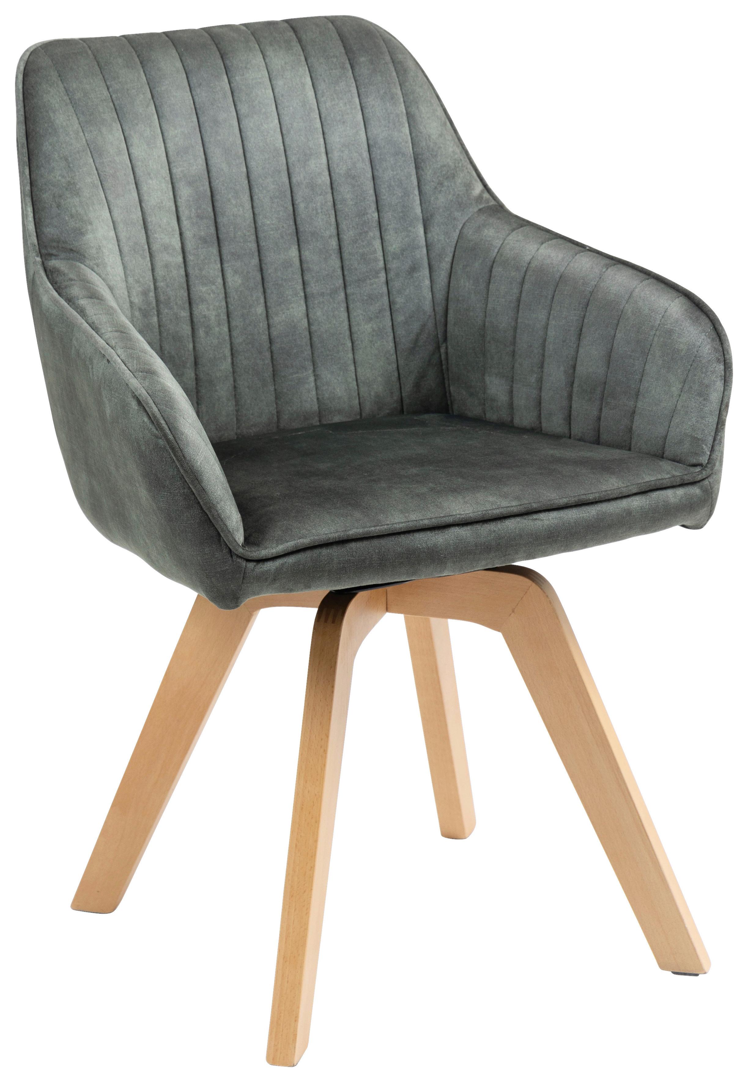 Armlehnstuhl Hanna Dunkelgrün, Sitzfl. 180° Drehb - Dunkelgrün/Buchefarben, KONVENTIONELL, Holz/Textil (63/83/63cm) - MID.YOU