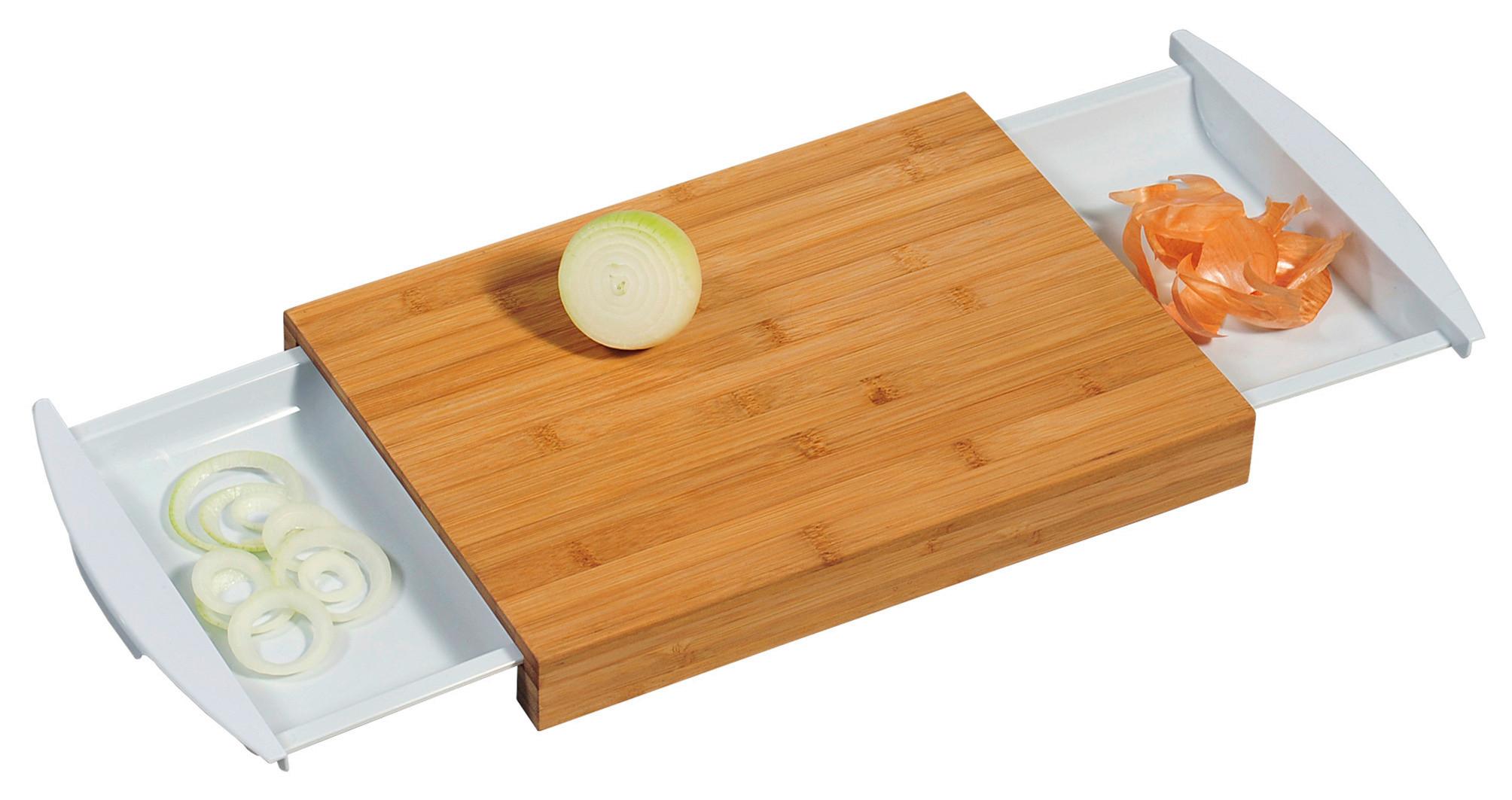 Schneidebrett aus Holz mit 2 Auffangschalen B: 25,5 cm - Weiß, Basics, Holz/Kunststoff (25,5/4/41cm) - Kesper
