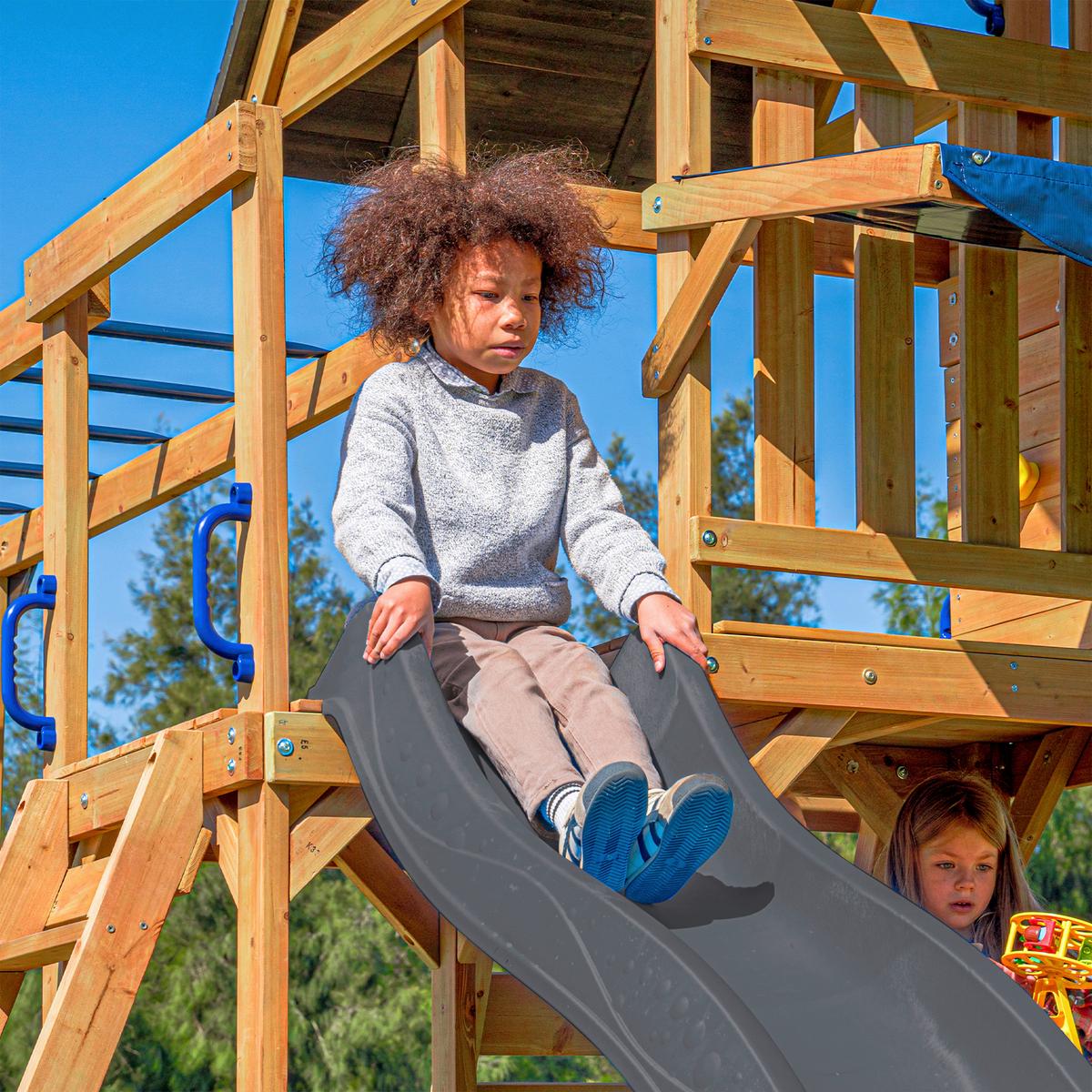 Spielturm Mit Rutsche Grau - Anthrazit/Braun, Basics, Holz/Kunststoff (482/500/338cm) - Ambia Garden