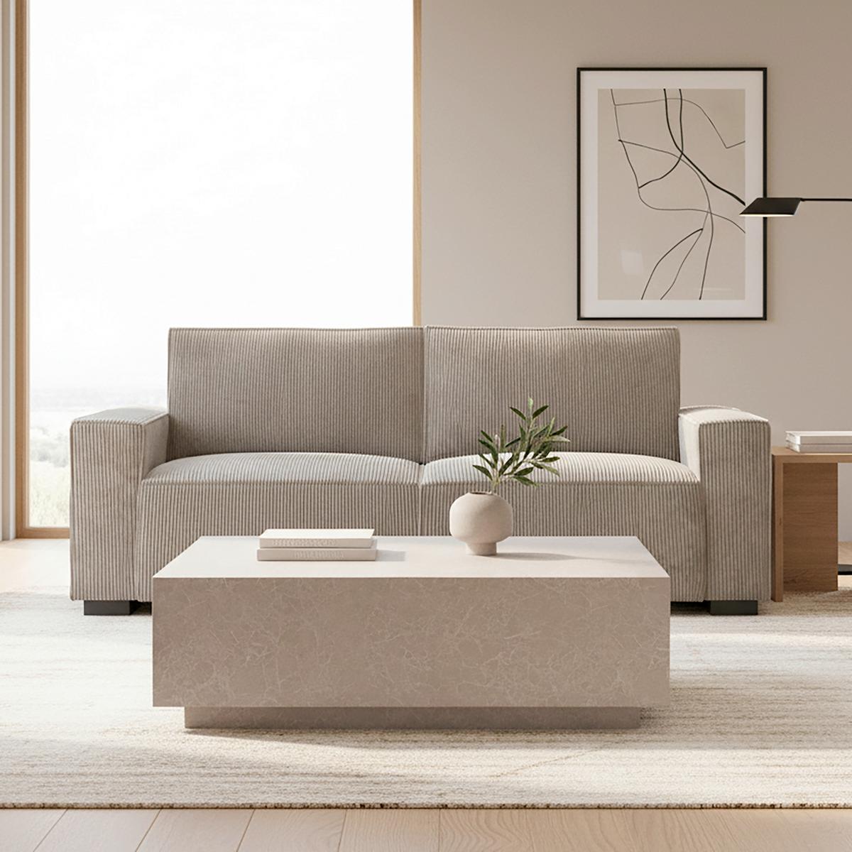 Třímístná pohovka LIAM, béžová - černá/béžová, Moderní, dřevo/textil (210/84/90cm) - Bessagi Home