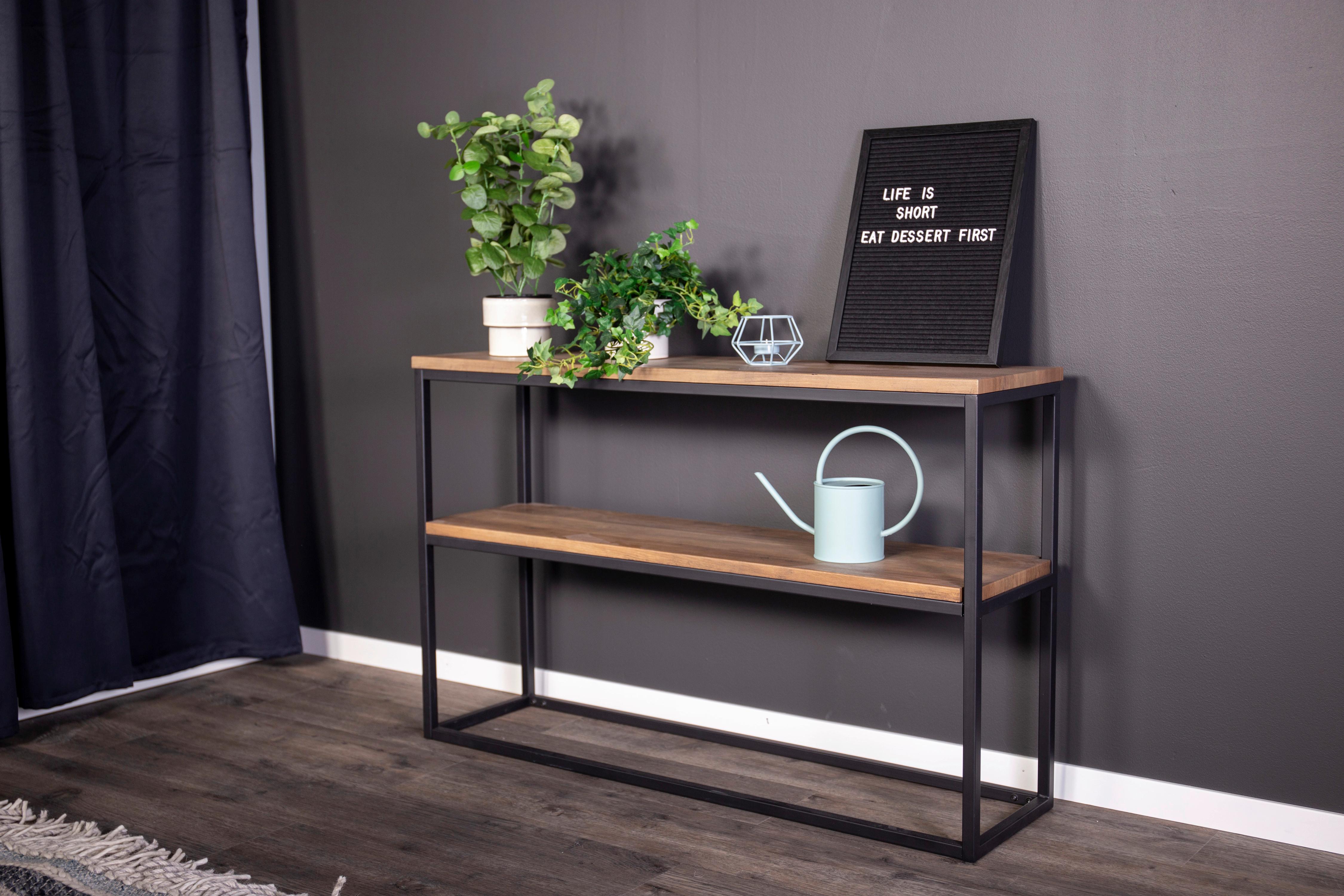 Beistelltisch Rise - Schwarz/Braun, Design, Holzwerkstoff/Metall (110/30/80cm) - Livetastic
