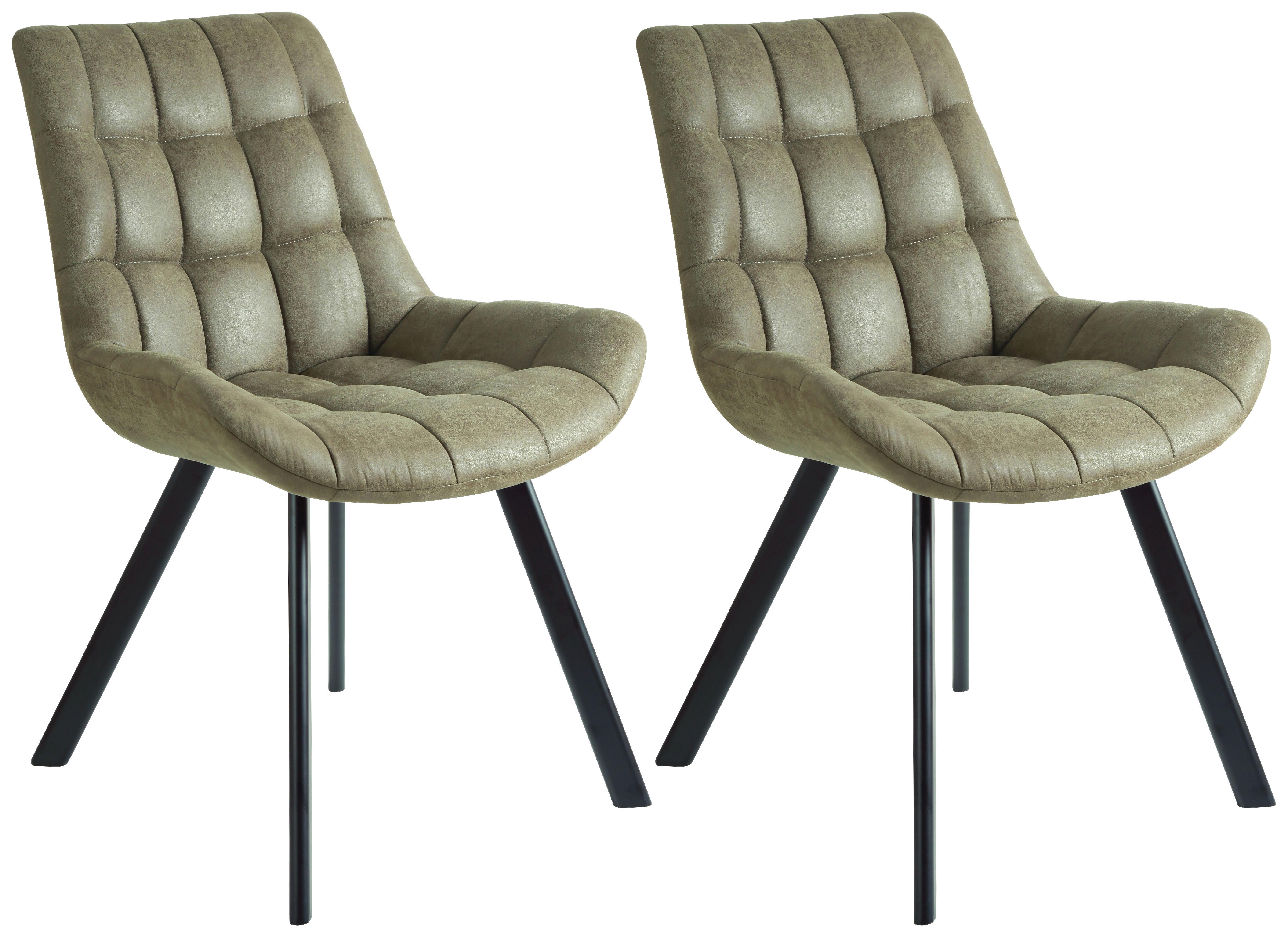 Schalenstuhl Hayo Olivgrün Lederlook, gepolstert 2er-Set - Schwarz/Olivgrün, KONVENTIONELL, Textil/Metall (56/86/62cm) - Livetastic