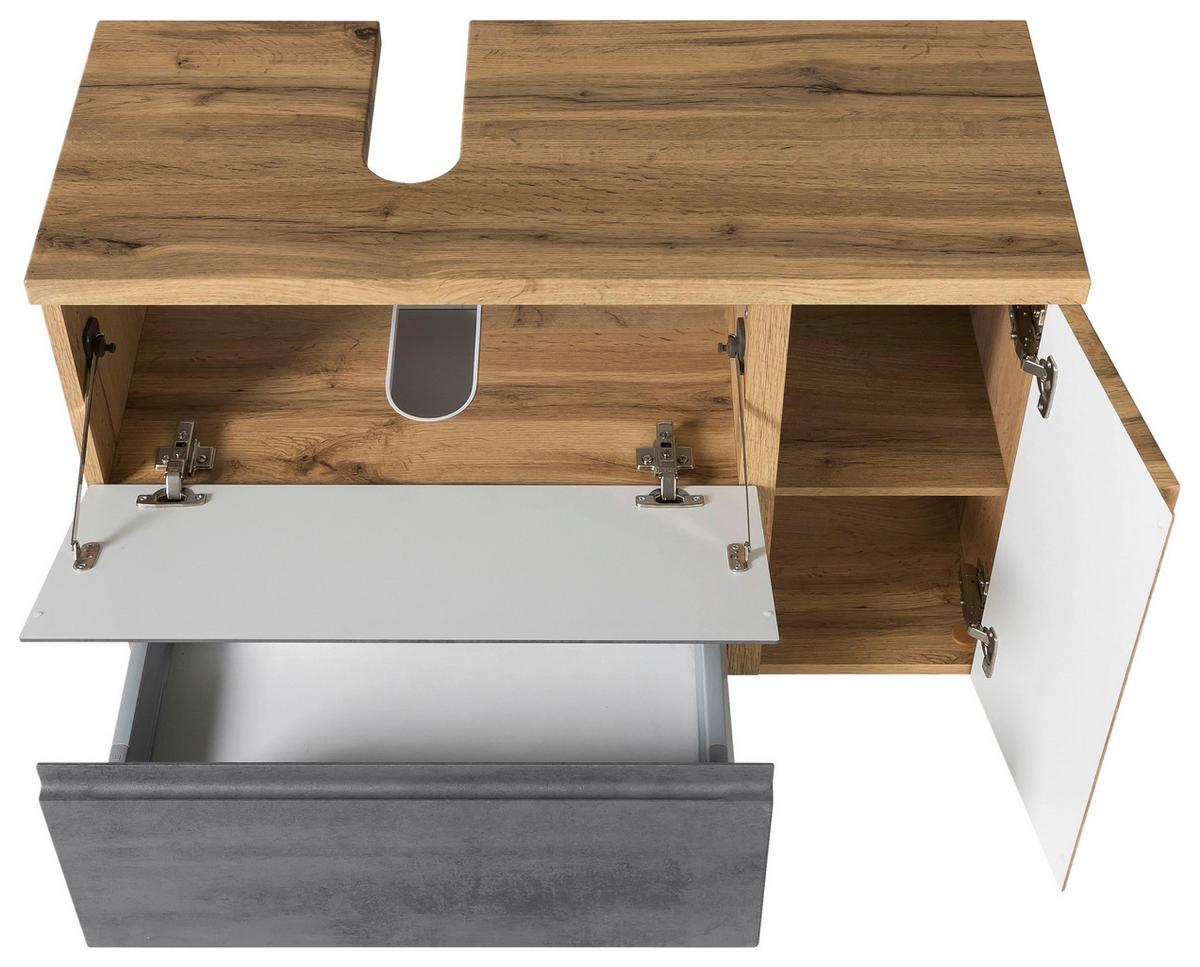 Waschbeckenunterschrank Varese B: 85 Cm Hellgrau/eiche Wotan - Eiche Wotan/Hellgrau, MODERN, Holzwerkstoff (85/56/35cm) - Held