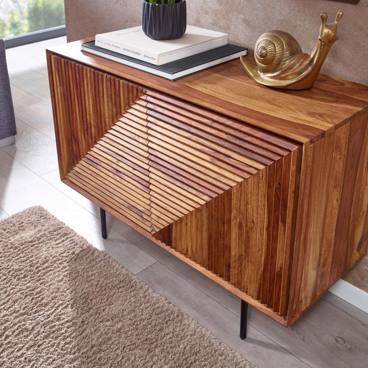 Sideboard Sheesham Sheeshamfarben B: 100 cm - Sheeshamfarben/Schwarz, Design, Holz (100/71/40cm) - MID.YOU