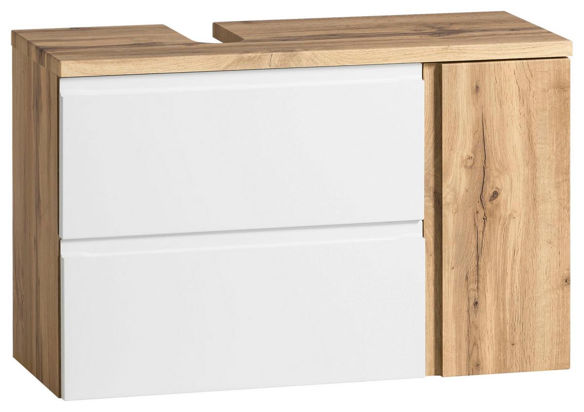 Waschbeckenunterschrank Varese B: 85 Cm Wotaneiche Dekor/weiß - Eiche Wotan/Weiß, MODERN, Holzwerkstoff (85/56/35cm) - Held