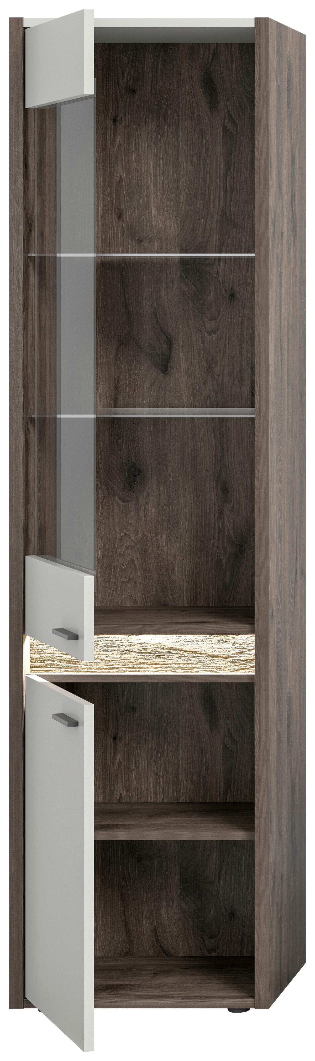 Vitrine Falcona Nox Oak Hellgrau B: 198 cm - Design, Glas/Holzwerkstoff (198/51/37cm) - MID.YOU