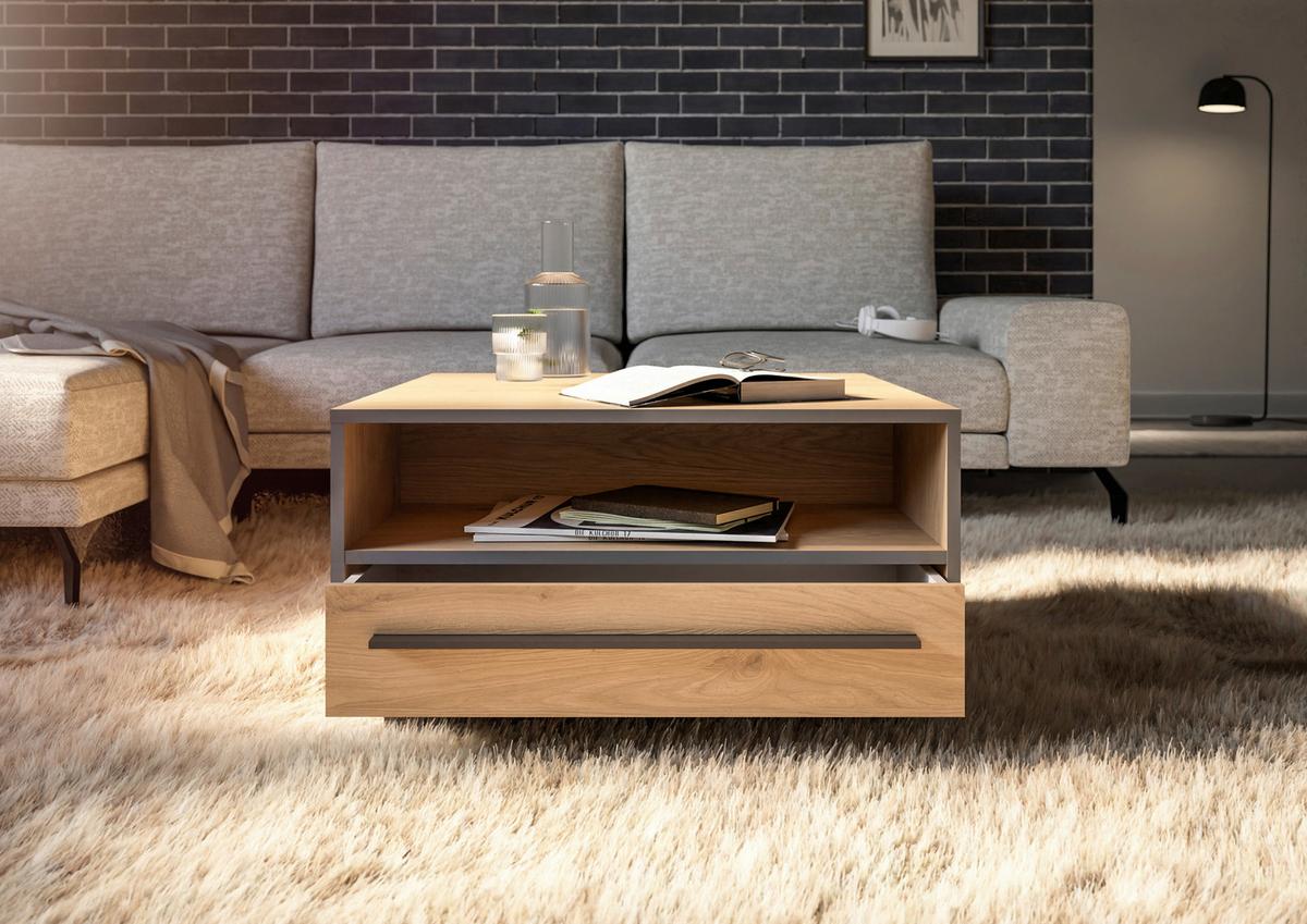 Couchtisch Nadiro B: 70 cm Wildeiche Dekor/Schwarz Matt - Eichefarben/Schwarz, Trend, Holzwerkstoff (70/39/70cm) - Livetastic
