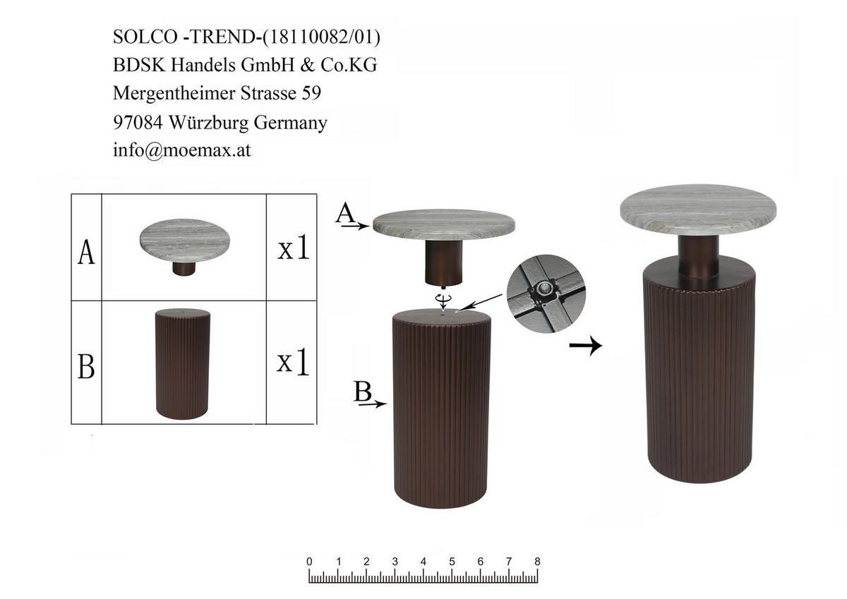 ODKLÁDACÍ STOLEK SOLCO -TREND- - bronzová/přírodní barvy, Lifestyle, kov/kompozitní dřevo (30/56cm) - Premium Living