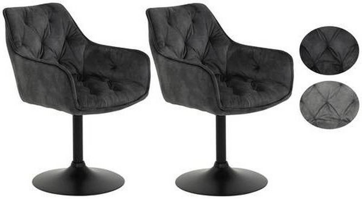 Armlehnstuhl Birte S Anthrazit Gepolstert Drehbar 2er-Set - Anthrazit/Schwarz, MODERN, Textil/Metall (49/83/62cm) - MID.YOU
