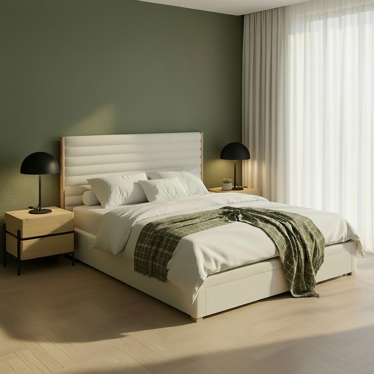 Čalouněná postel TALYA 180x200, slonovinová - slonovinová/přírodní barvy, Moderní, kov/dřevo (180/200cm) - Bessagi Home