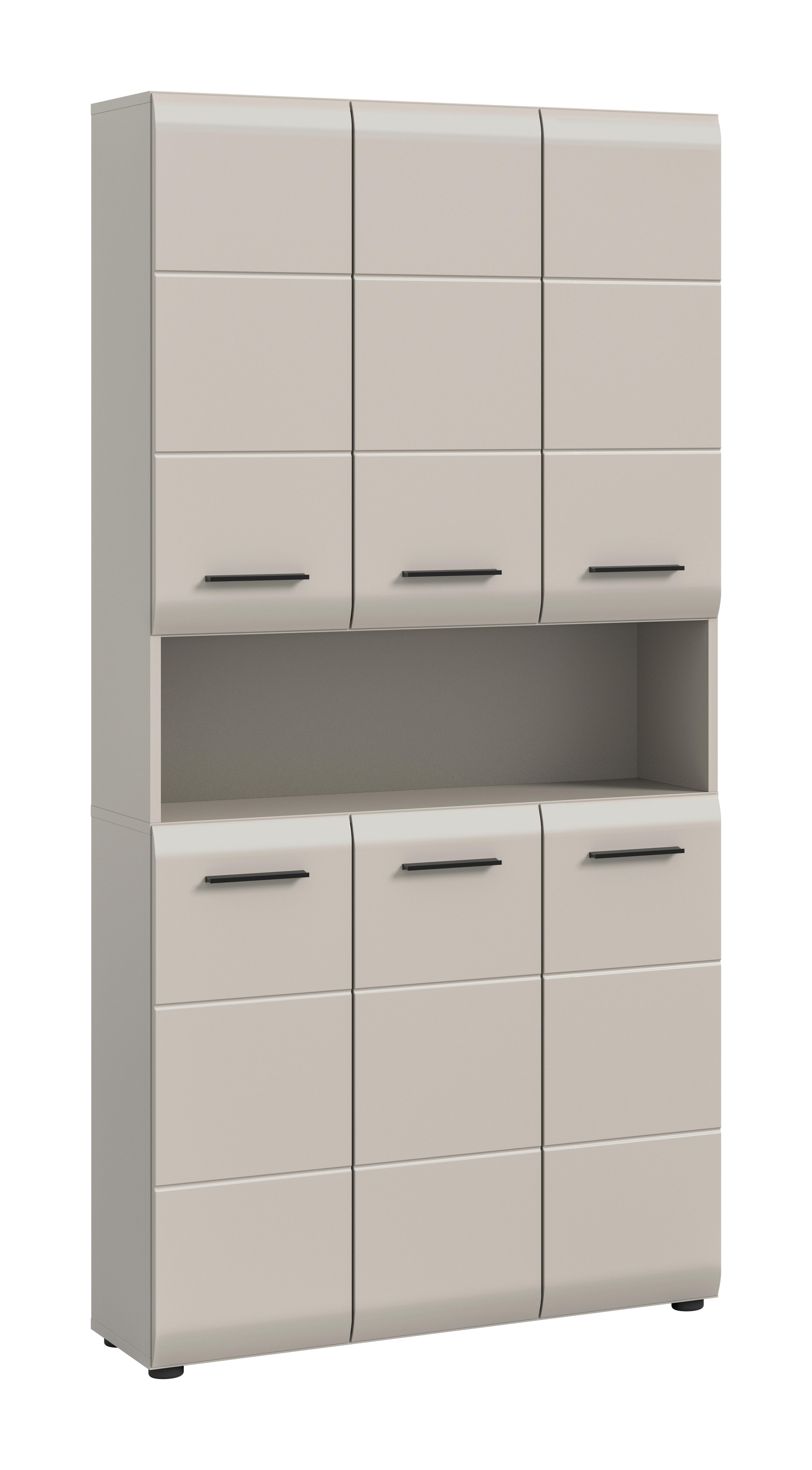 Hochschrank Ice Kaschmir B: 90cm - Kaschmir/Schwarz, Trend, Holzwerkstoff (90/185/30cm) - MID.YOU