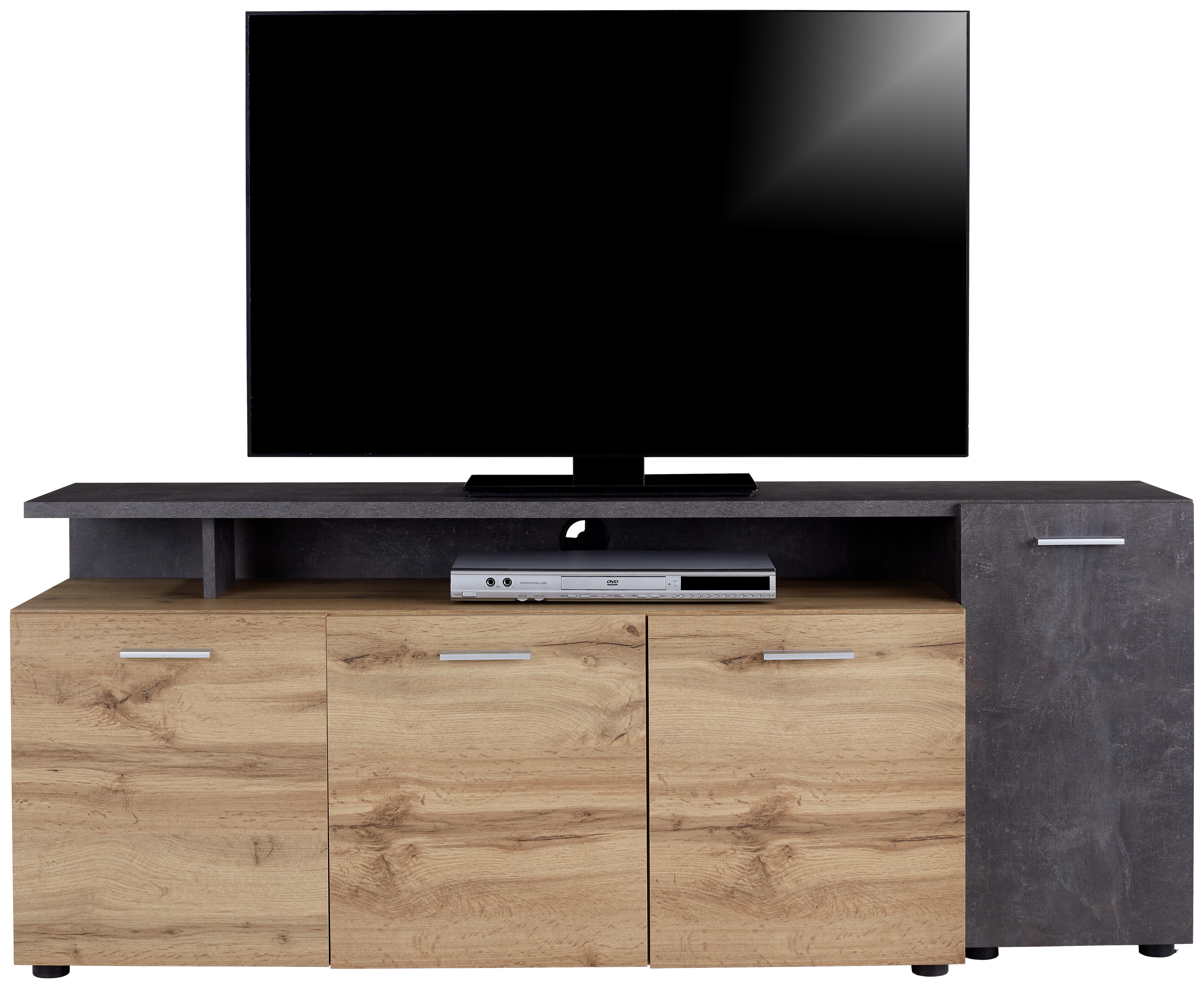 Tv Stolík Karl Krlf02 - farby dubu/čierna, Moderný, kompozitné drevo/plast (157/63,9/43,2cm)