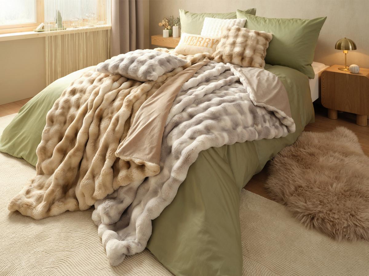 KOŽUŠINOVÁ DEKA SVEA - béžová, textil (140/200cm) - Premium Living