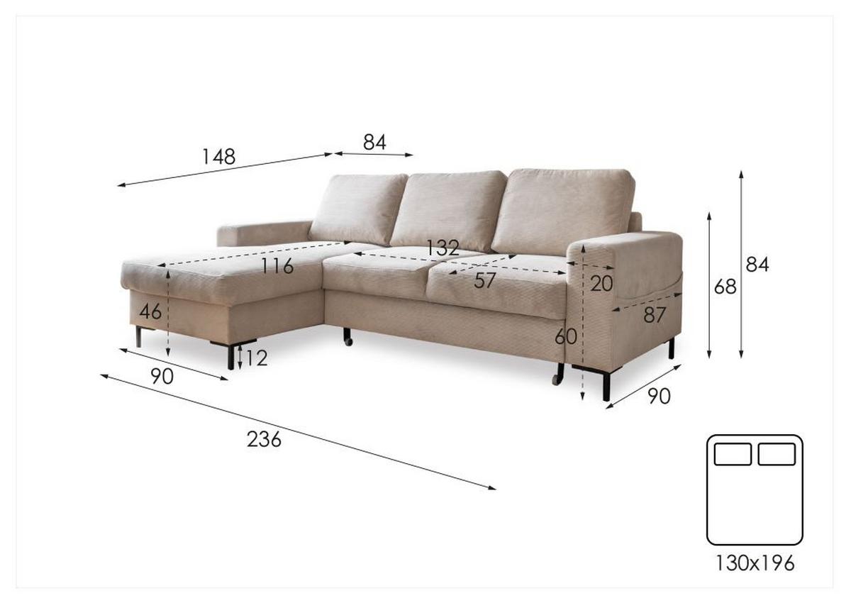 Rohová sedačka LEONIE, levá, smaragdově zelený manšestr - černá/smaragdově zelená, Design, kov/dřevo (148/236cm)