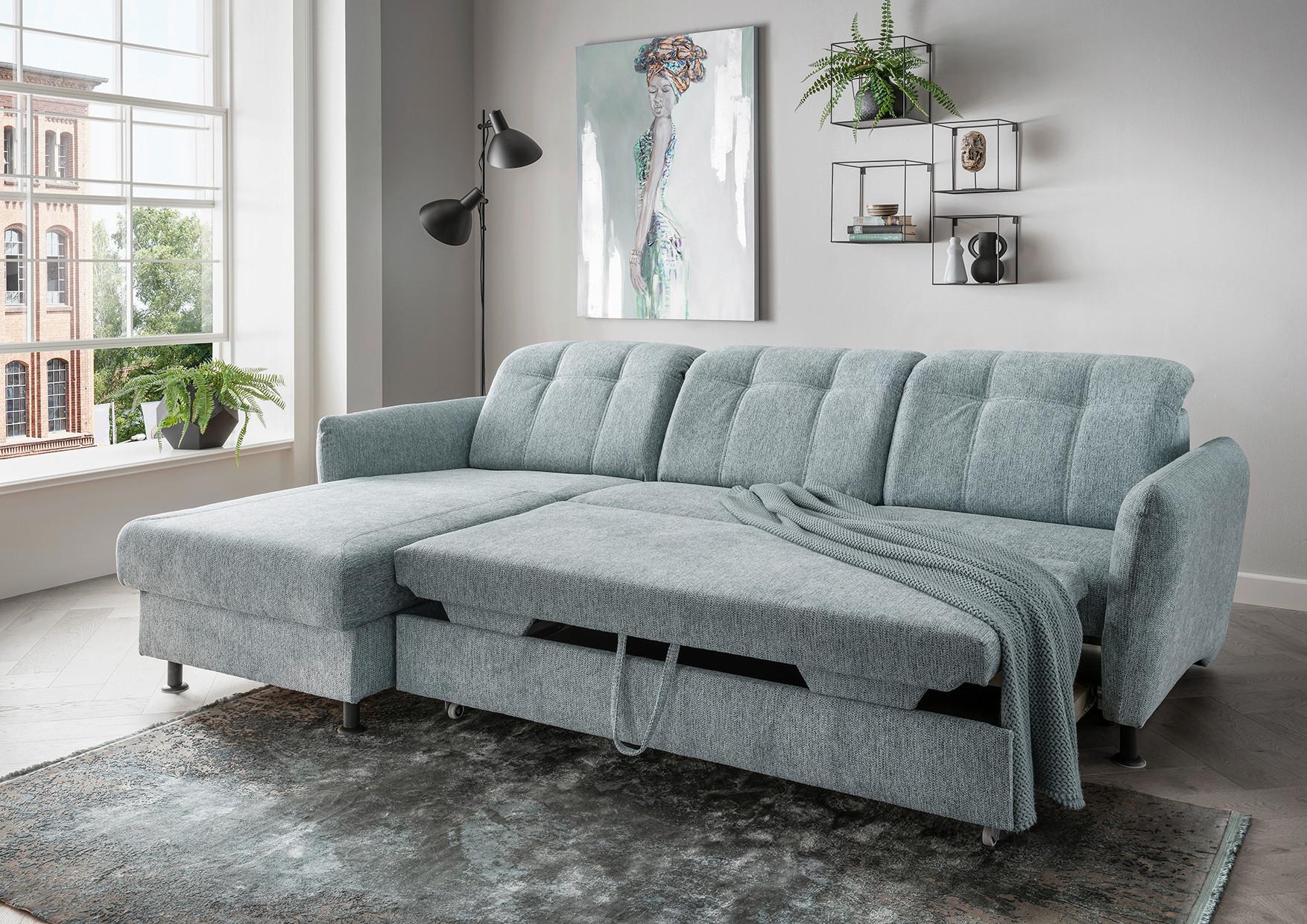 Ecksofa Minori Chenille Mintgrün, S: 184x267 cm - Schwarz/Mintgrün, MODERN, Textil (184/267cm) - Livetastic