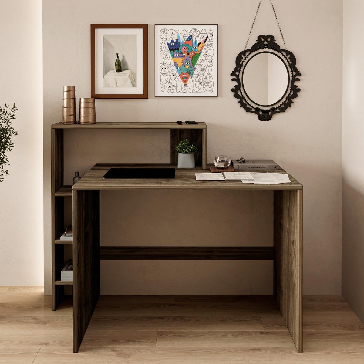 Schreibtischkombination Amber, Walnussfarben B: 120 Cm - Walnussfarben/Weiß, Design, Holzwerkstoff (120/55/96cm) - Livetastic