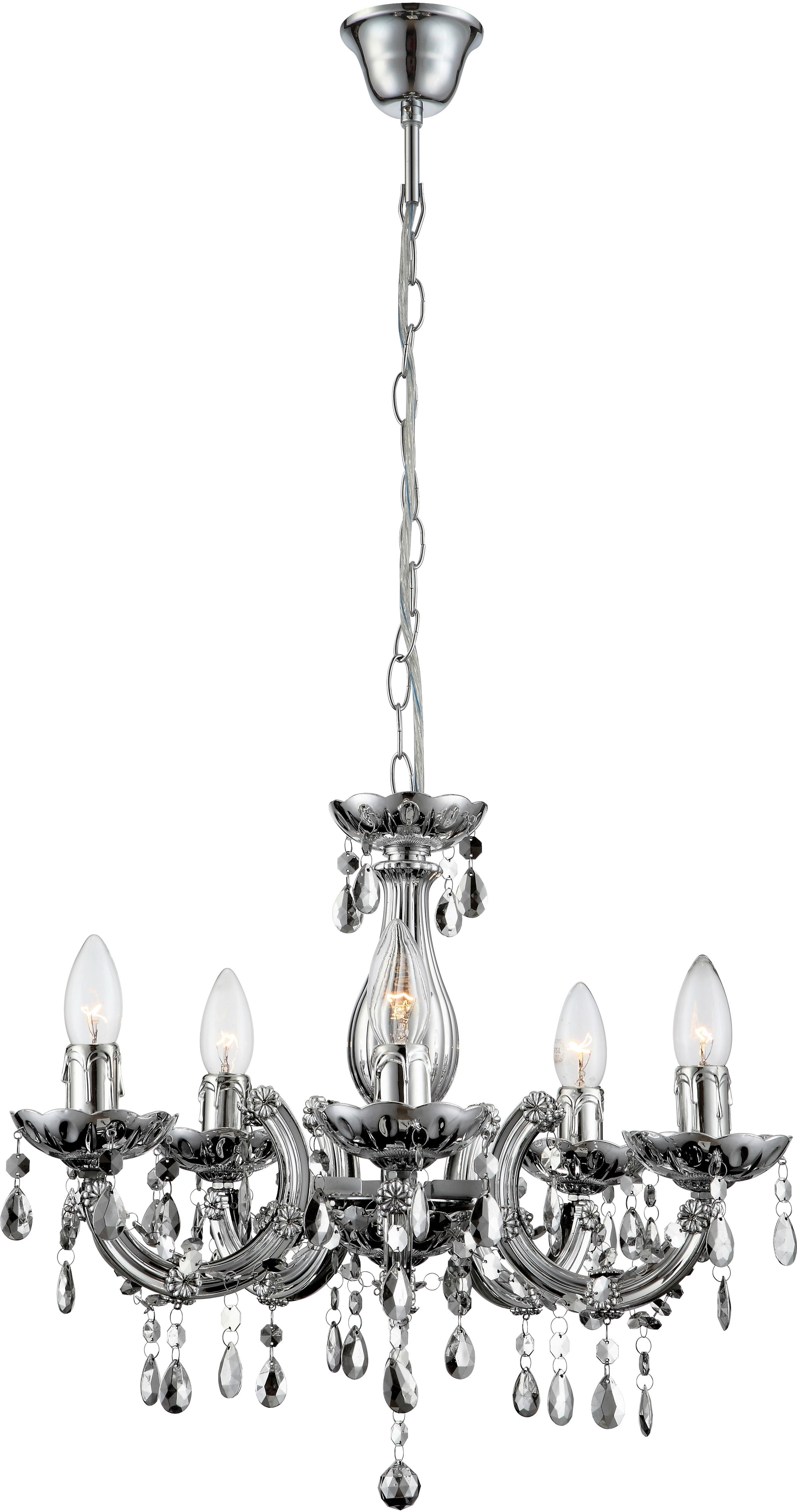 Hängeleuchte Lexi H: 128 cm 5-Flammig - Chromfarben, KONVENTIONELL, Kunststoff/Metall (128cm) - Ondega