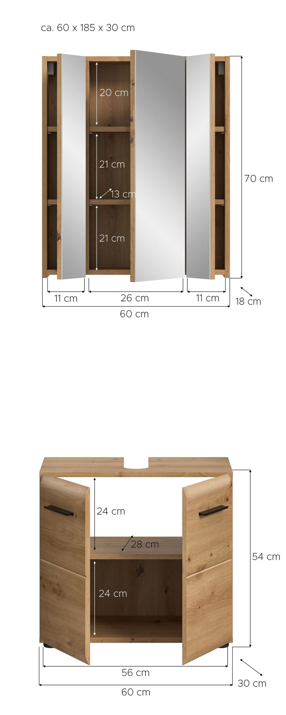 Badezimmer Ice Eiche Artisan Dekor B: 60cm - Schwarz/Eiche Artisan, Basics, Holzwerkstoff (60cm) - MID.YOU