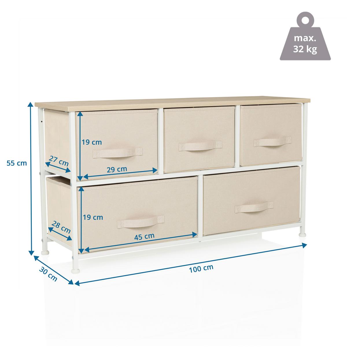 Kommode Foldar Beige B: 100 cm - Beige/Weiß, MODERN, Textil (100/55/30cm) - MID.YOU