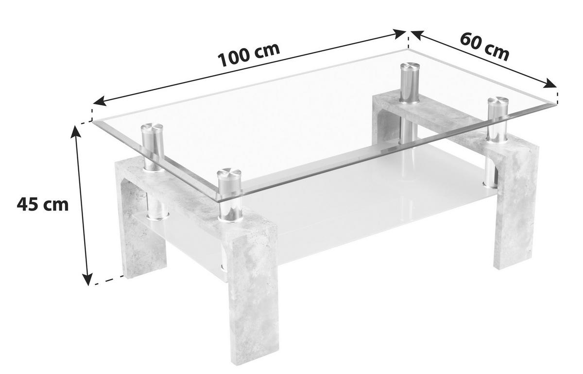 Dohányzóasztal Silvia - világosszürke/fehér, Modern, faalapú anyag/Üveg (100/45/60cm)