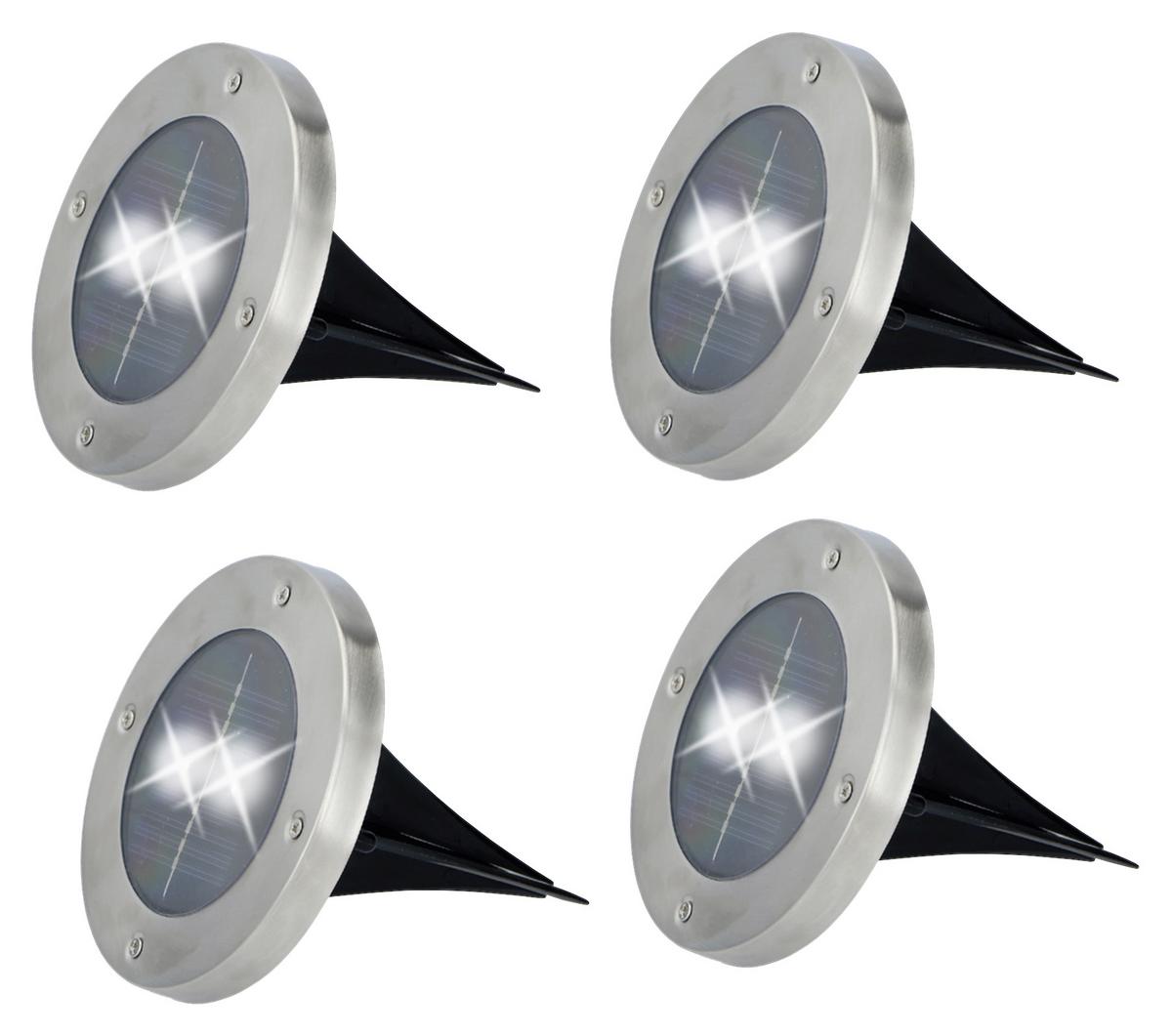 4 X Solarleuchte mit Erdspieß Saskia 2x Kaltweiß H: 13cm - Edelstahlfarben, KONVENTIONELL, Metall (12/12/13cm) - Homezone