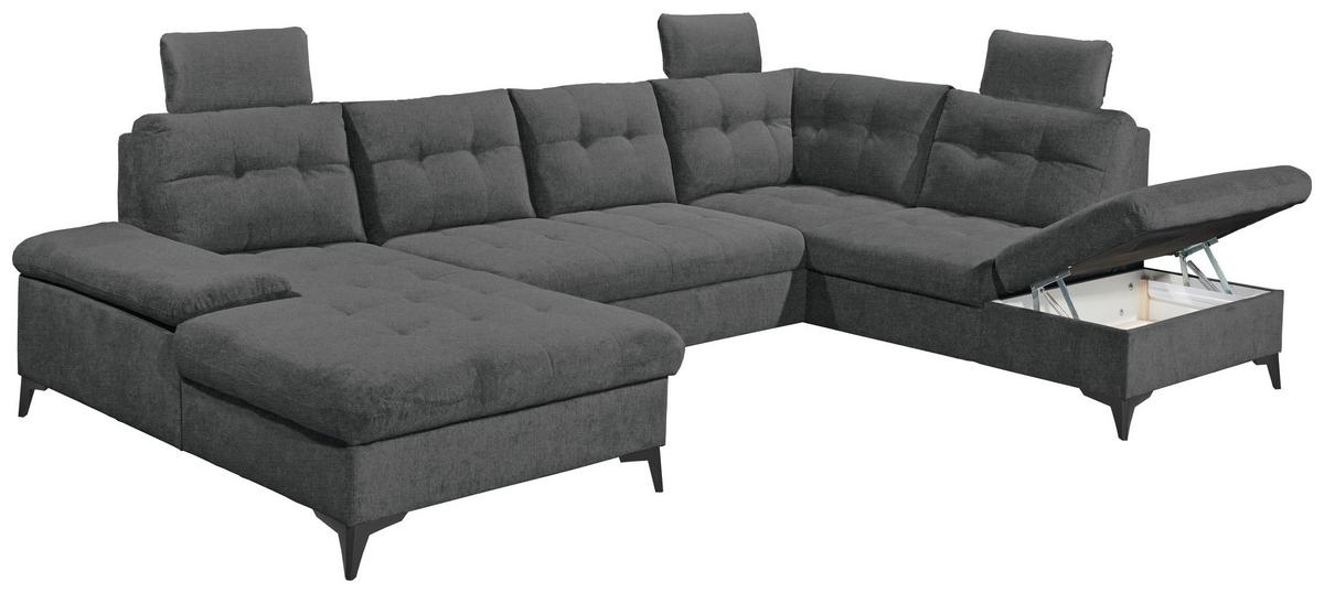 Sedacia súprava DURBAN U, pravá, grafitová - čierna/grafitová, Konventionell, textil/plast (170/324/218cm) - MID.YOU