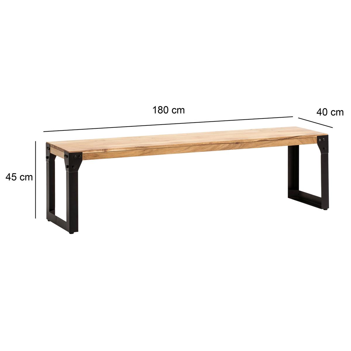 Sitzbank Holz Massiv Akazie/ Schwarz Wl7.053 B: 180 cm - Schwarz/Akaziefarben, Design, Holz (180/45/40cm) - MID.YOU