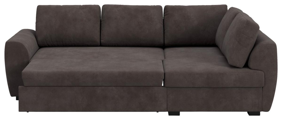 Ecksofa mit Bettfunktion Drift Microfaser braun, B: 253cm - Schwarz/Braun, Trend, Textil (253/154cm)