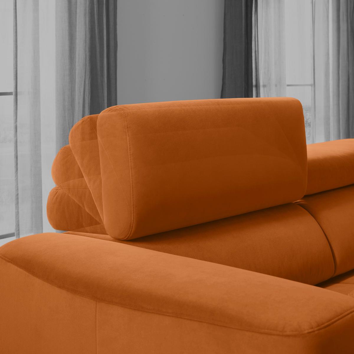 Rohová sedačka EMMA, pravá, oranžová,op.hl.,USB,el.výsuv - oranžová/černá, Moderní, textil (301/210cm) - Premium Living