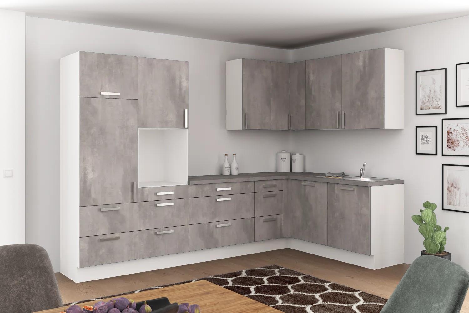 Eckküche Ip1200 Ohne Geräte 320x185 Cm Betonoptik