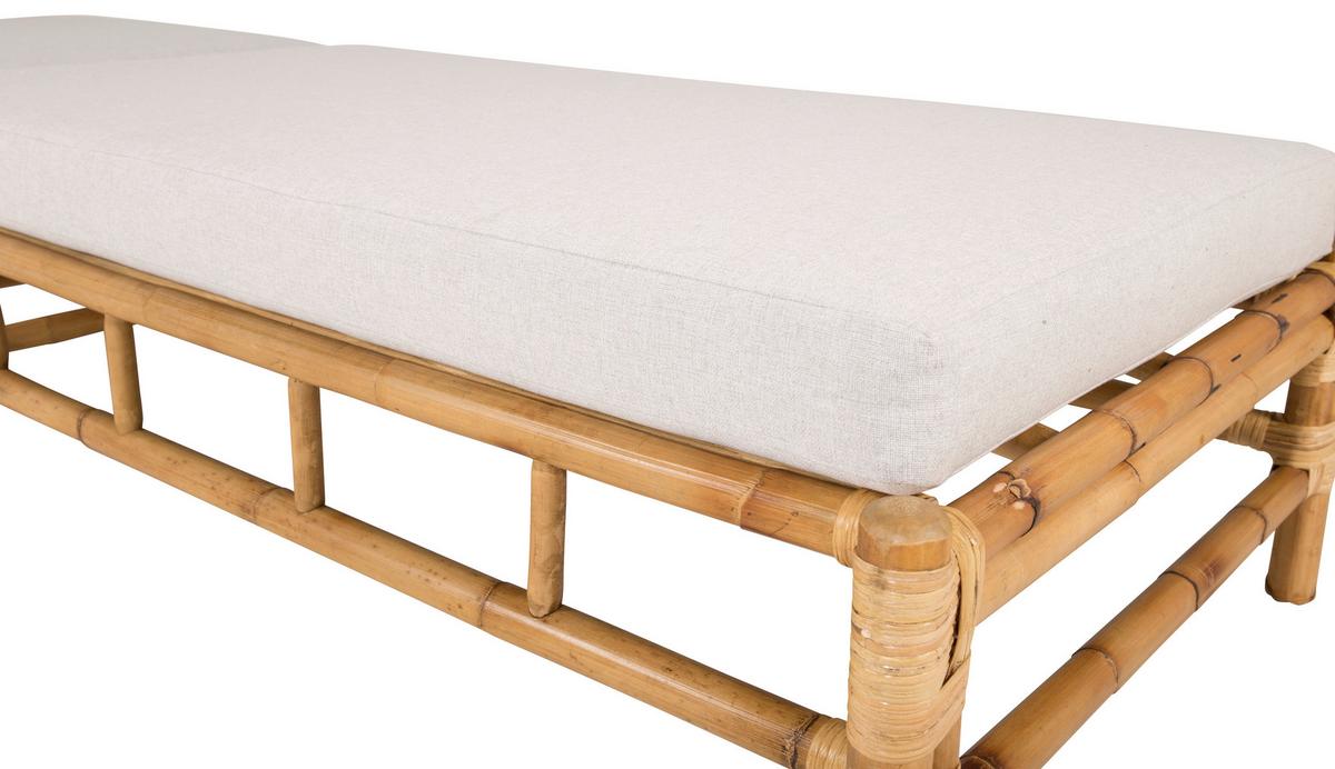 Sonnenliege Cane Bambus/Rattan/Textil +auflage - Hellbraun/Creme, KONVENTIONELL, Holz/Textil (80/35/210cm) - Gardenson