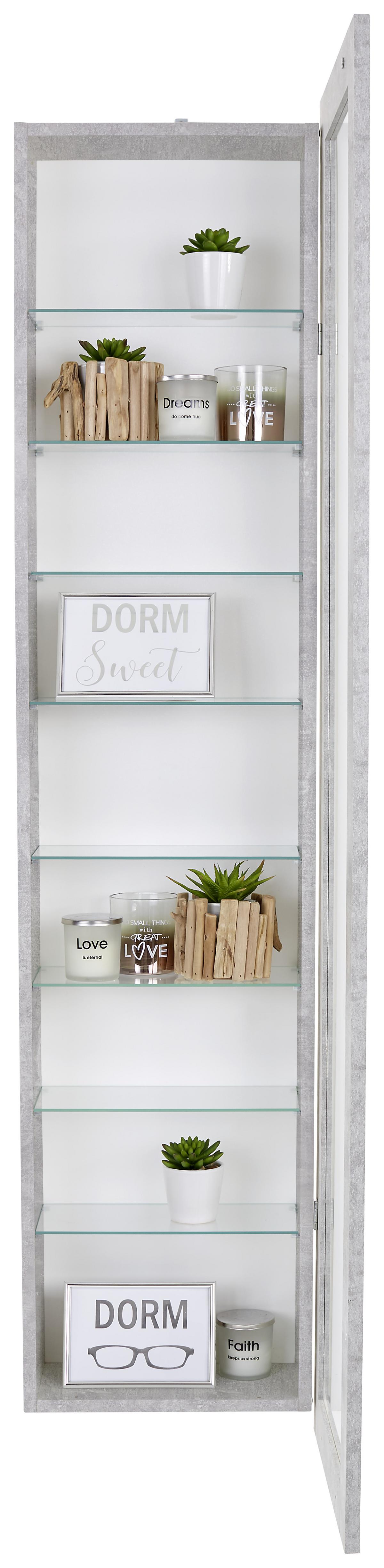 Hängevitrine Boni B: 42 cm Betonoptik/Weiß - Weiß/Grau, MODERN, Glas/Holzwerkstoff (42/168,5/17cm)