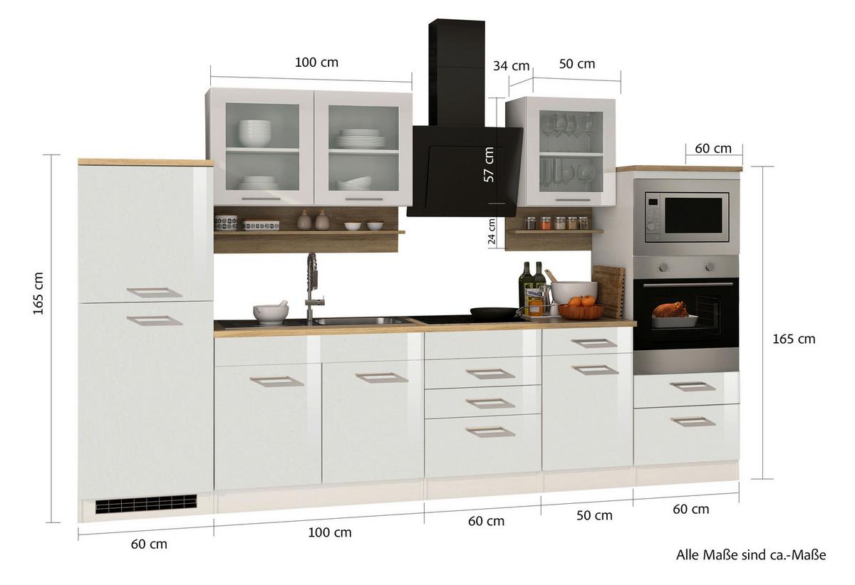 Küchenblock Mailand Weiß B: 330 cm - Weiß Hochglanz/Weiß, MODERN, Glas/Holzwerkstoff (330cm) - Held
