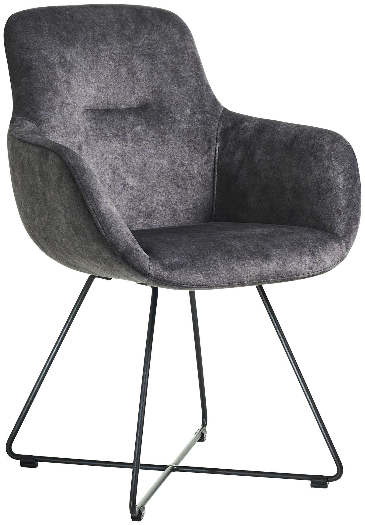 STOLIČKA S PODRÚČKAMI CROSS-CHA - čierna/sivá, Basics, kov/textil (62/89/61cm) - Celina Home