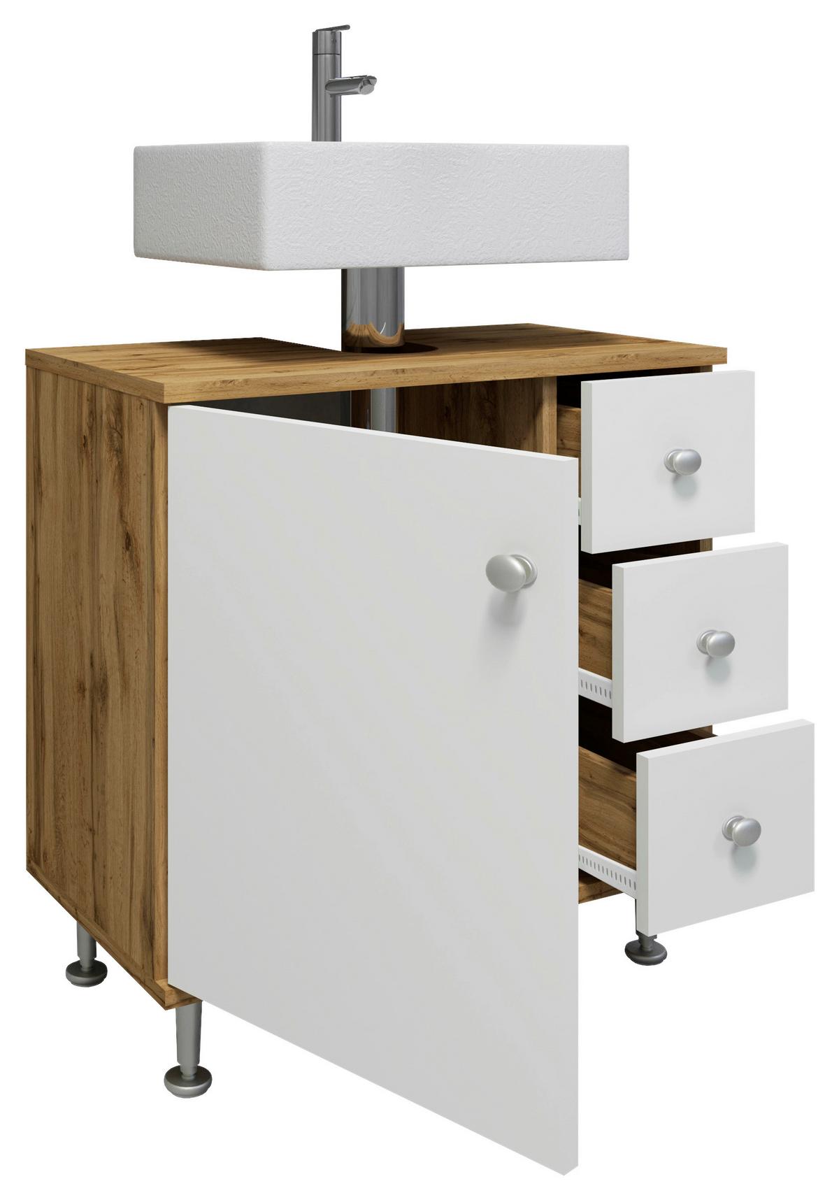 Waschbeckenunterschrank Nilosi M - Honigeiche/Silberfarben, MODERN, Holzwerkstoff (60/61/33cm) - MID.YOU