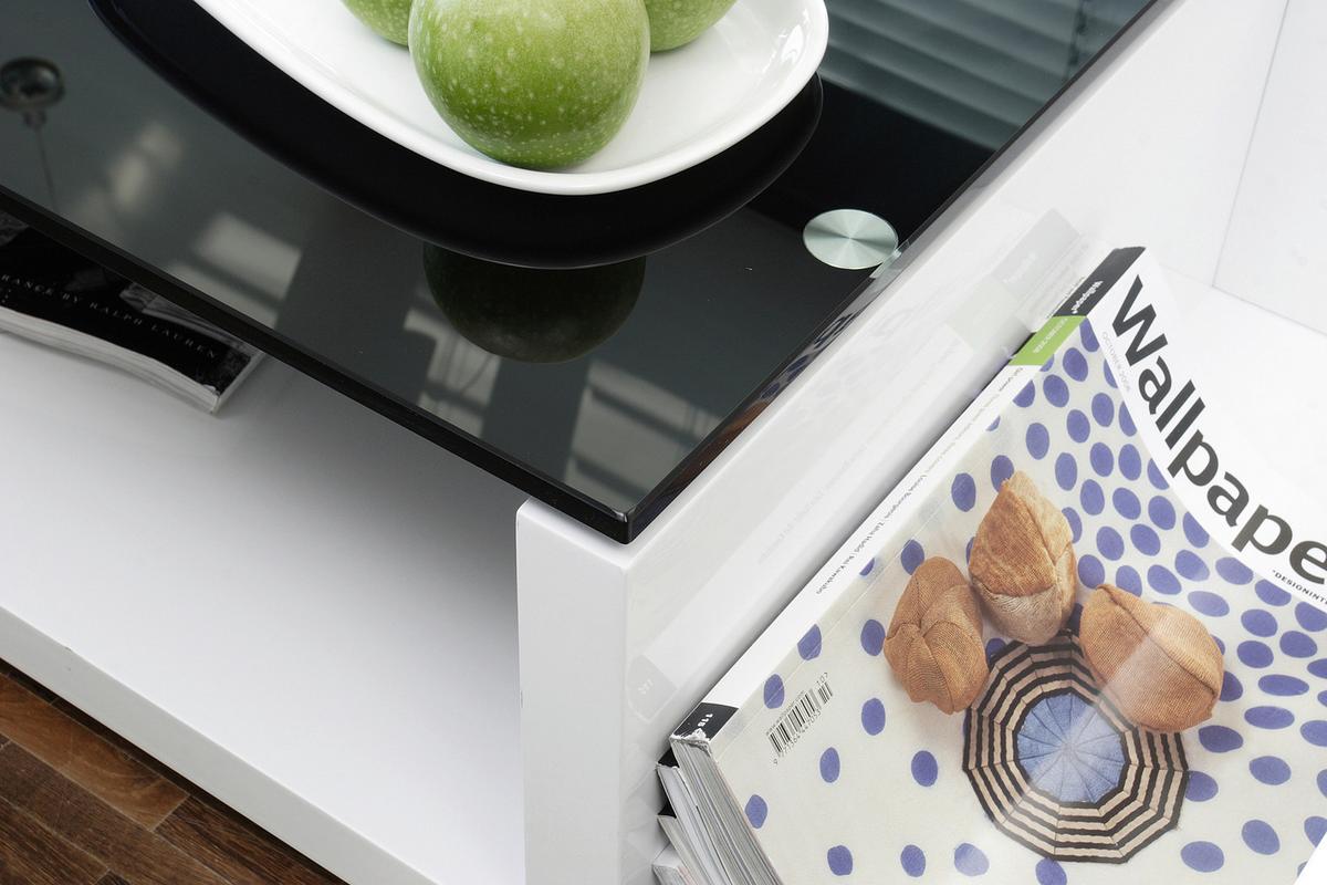 Couchtisch Schwarz/weiß Hochglanz L:100cm - Weiß Hochglanz/Schwarz, Design, Glas/Holzwerkstoff (100/100/30cm) - Livetastic